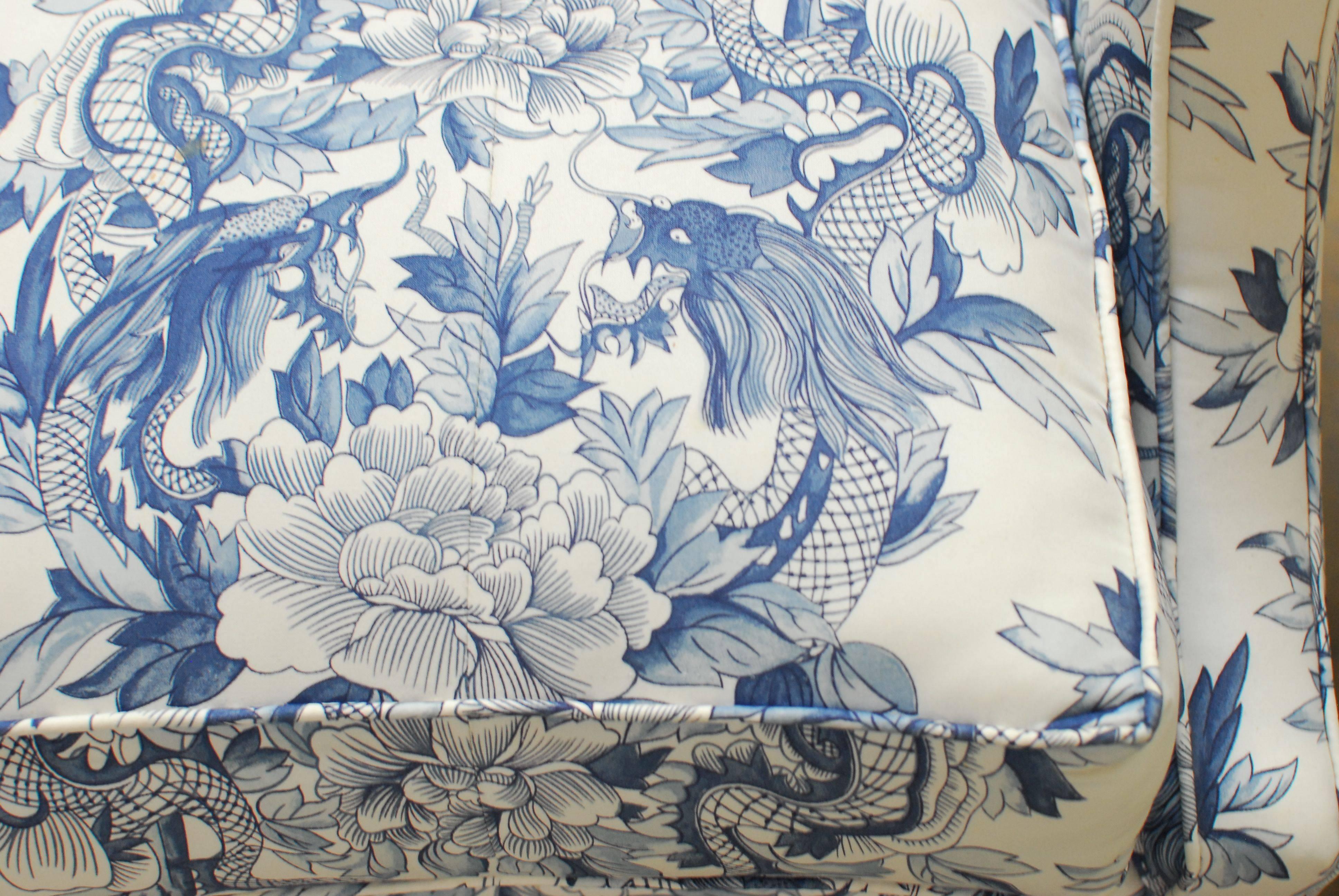 20th Century Chippendale Style Camelback Sofa with Chinoiserie Dragon Upholstery