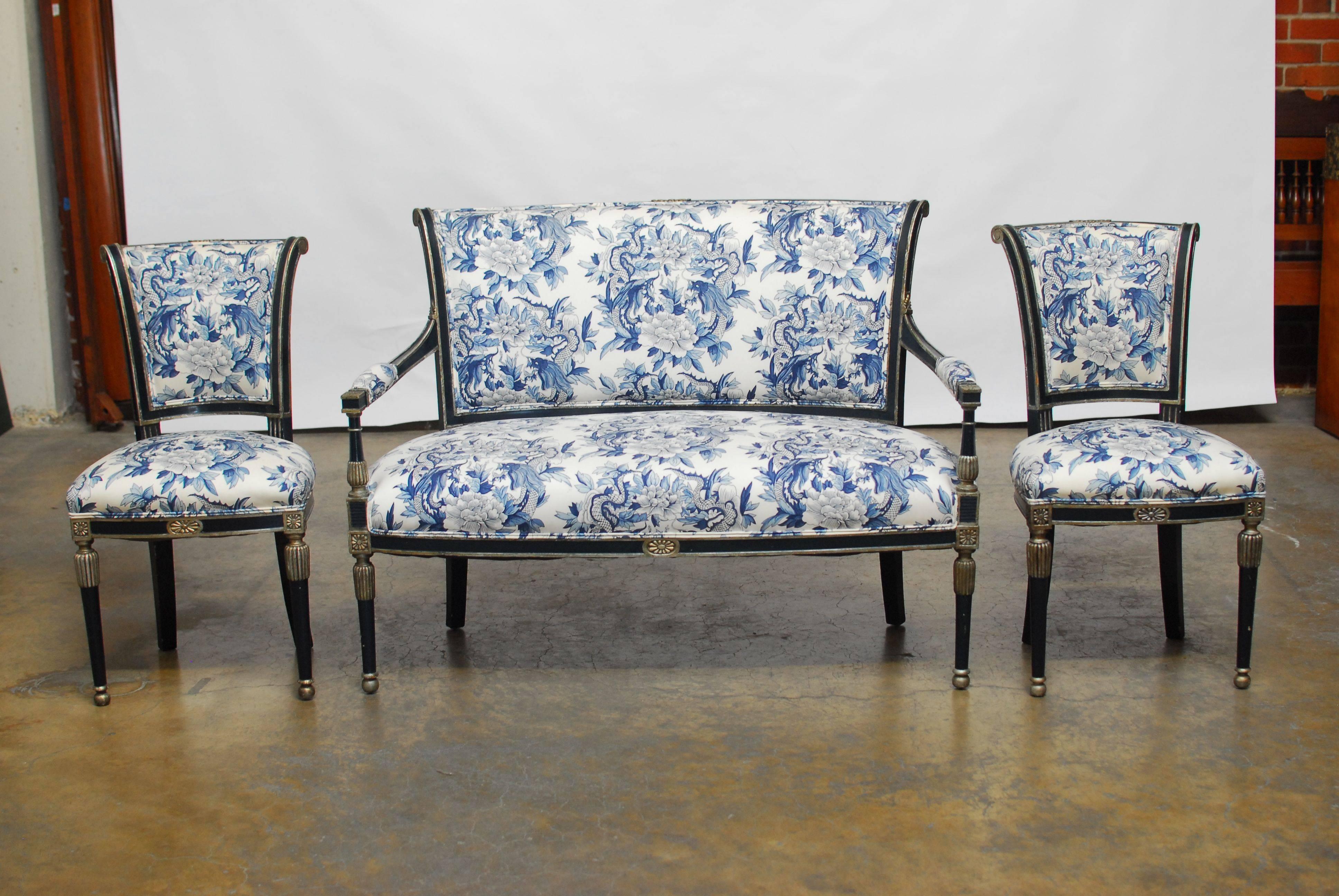French Directoire Settee with Chinoiserie Dragon Upholstery 3