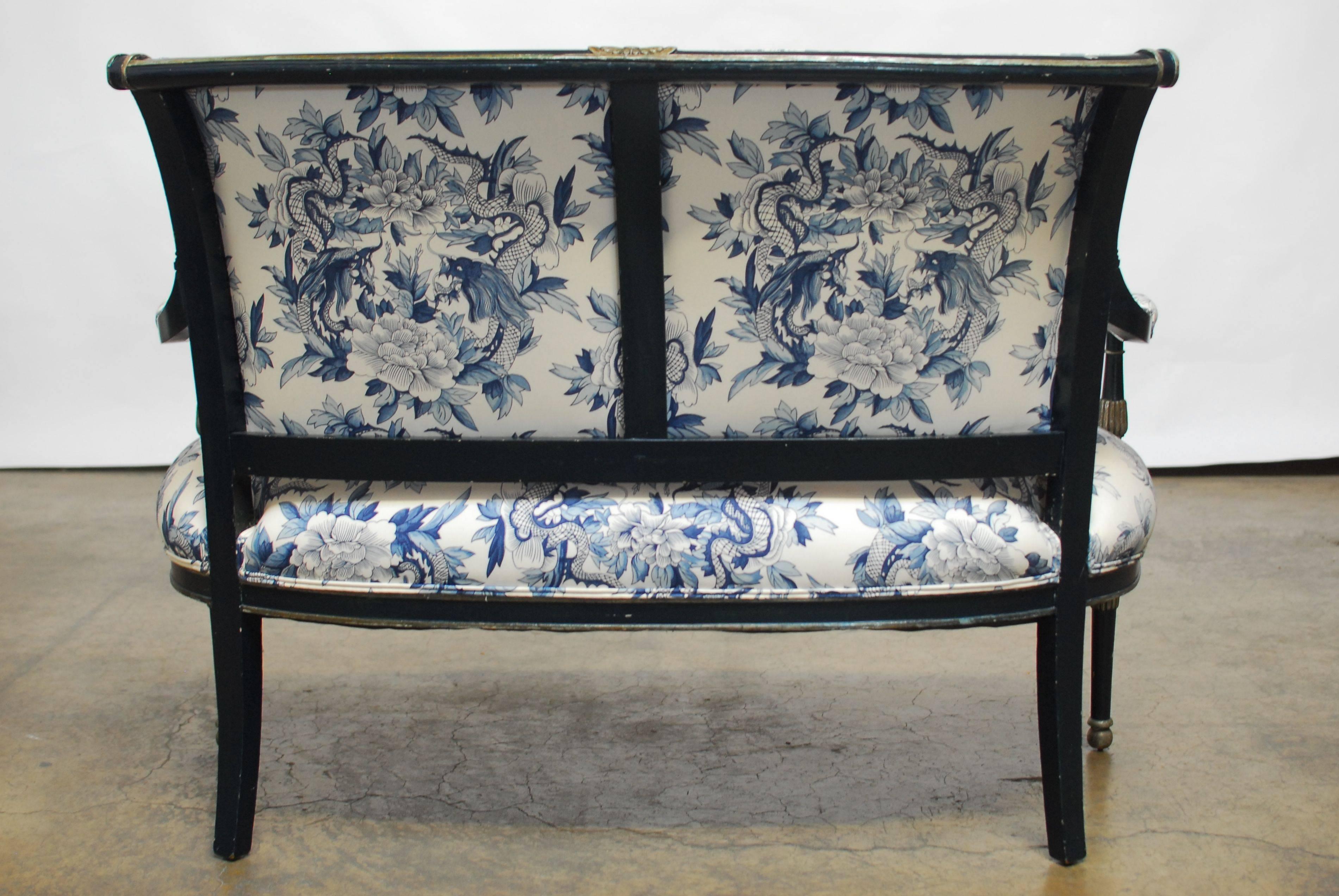 French Directoire Settee with Chinoiserie Dragon Upholstery 1