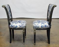 French Directoire Style Chairs with Chinoiserie Dragon Upholstery