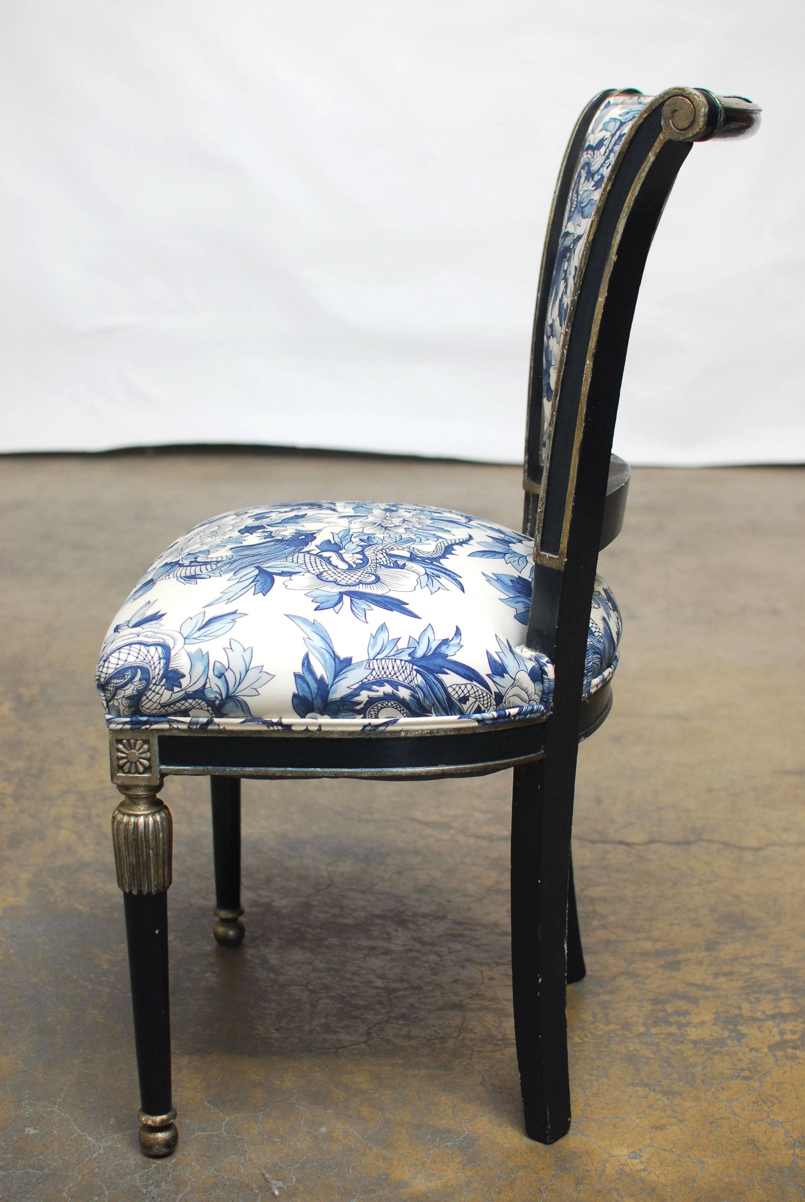 19th Century French Directoire Style Chairs with Chinoiserie Dragon Upholstery