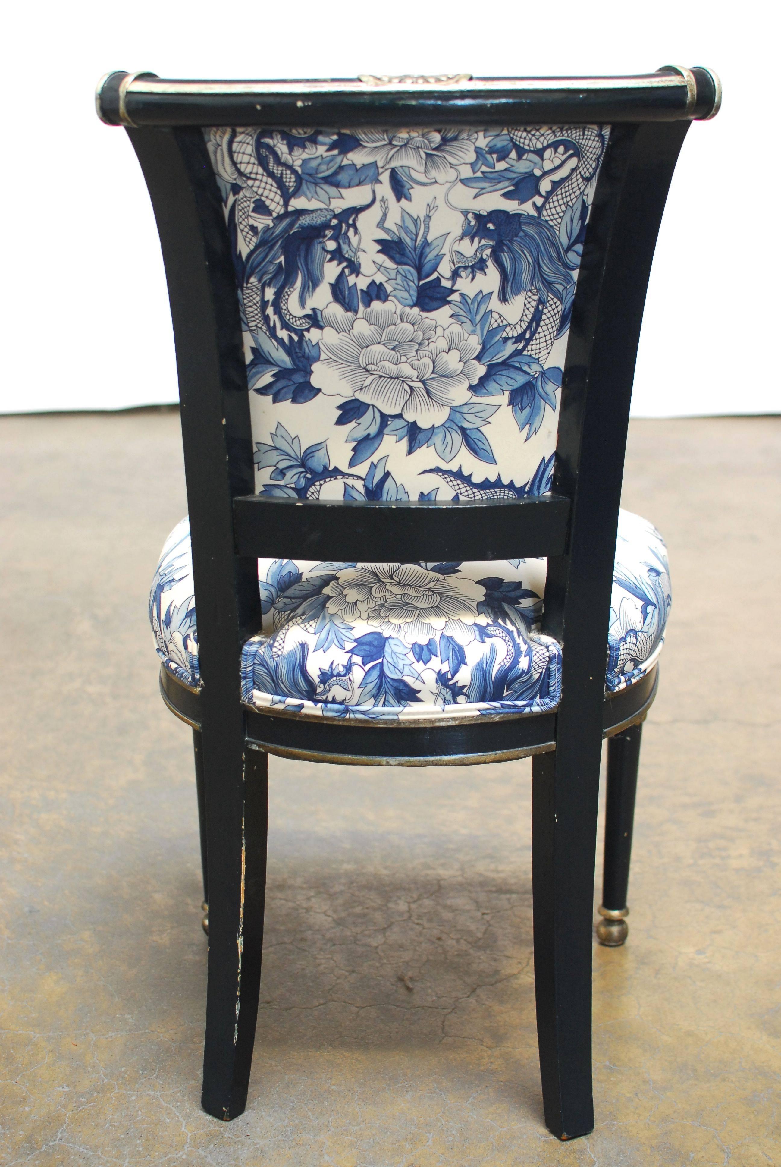 French Directoire Style Chairs with Chinoiserie Dragon Upholstery 2