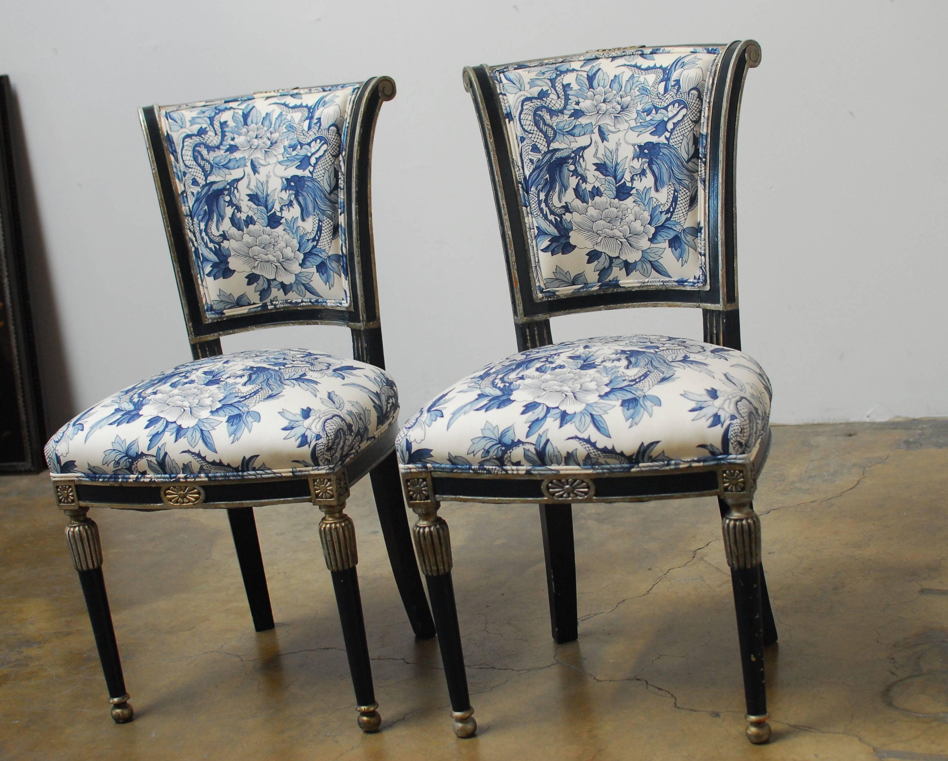 French Directoire Style Chairs with Chinoiserie Dragon Upholstery 3