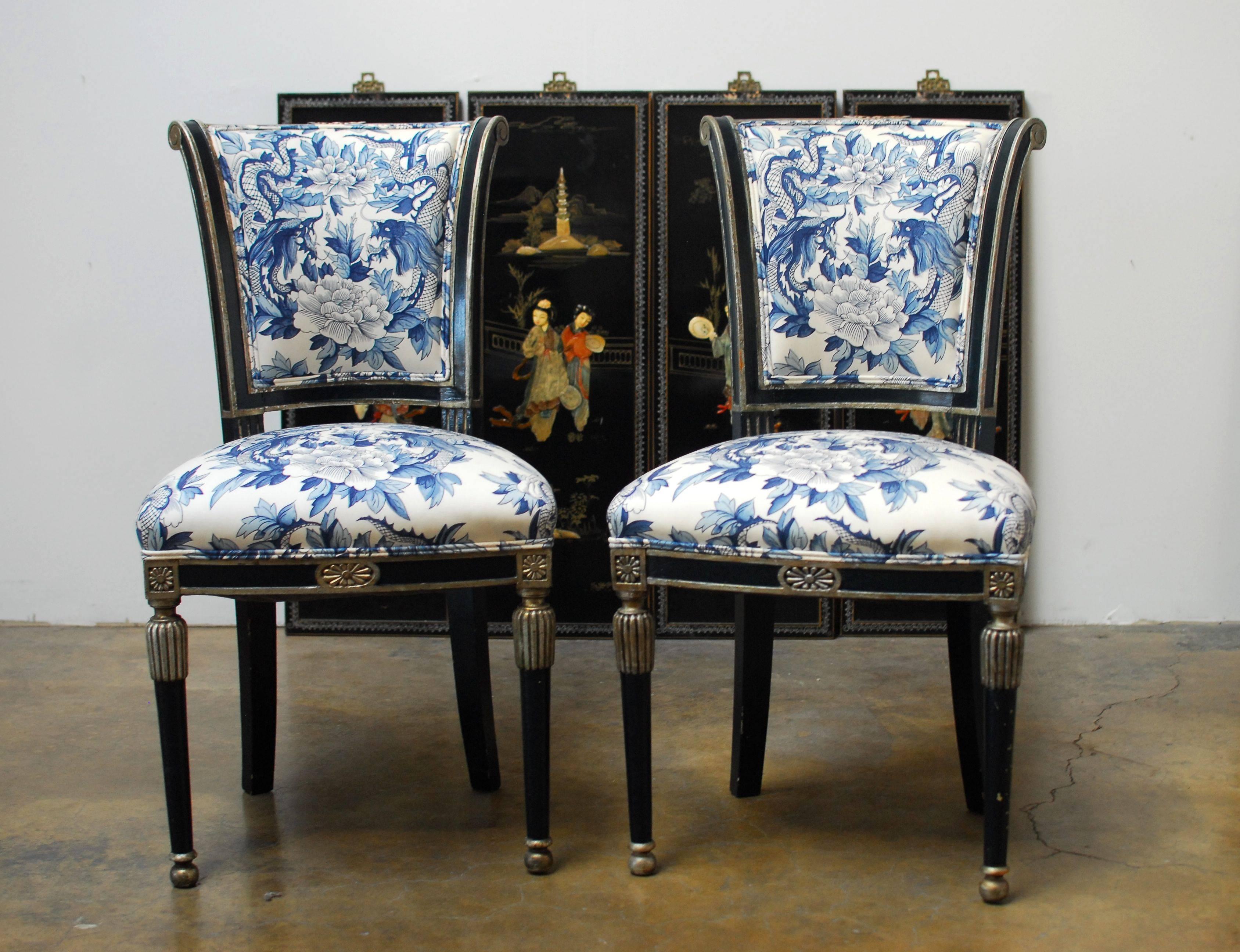 French Directoire Style Chairs with Chinoiserie Dragon Upholstery 1