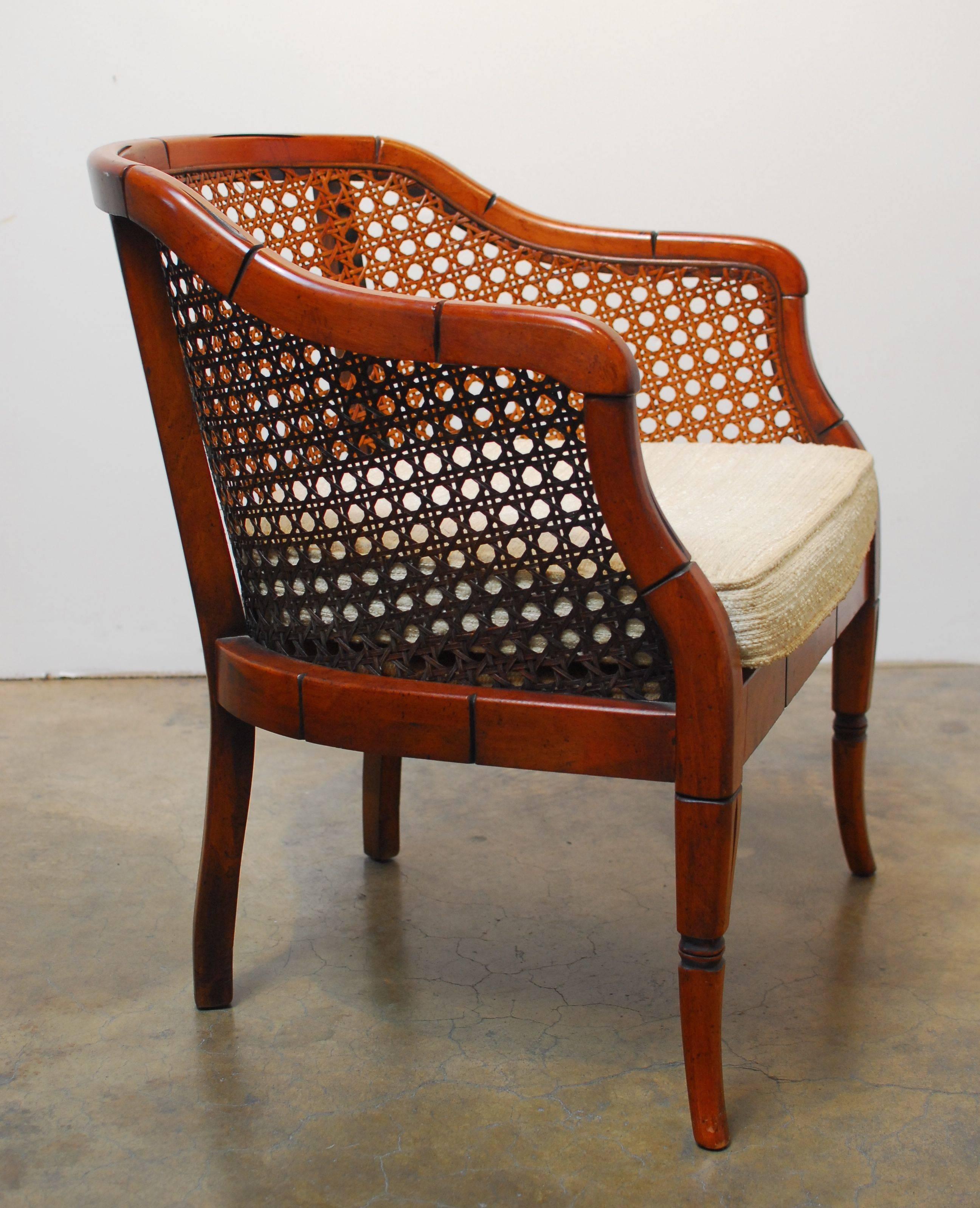 Midcentury Bamboo Cane Barrel Chair For Sale at 1stDibs cane back