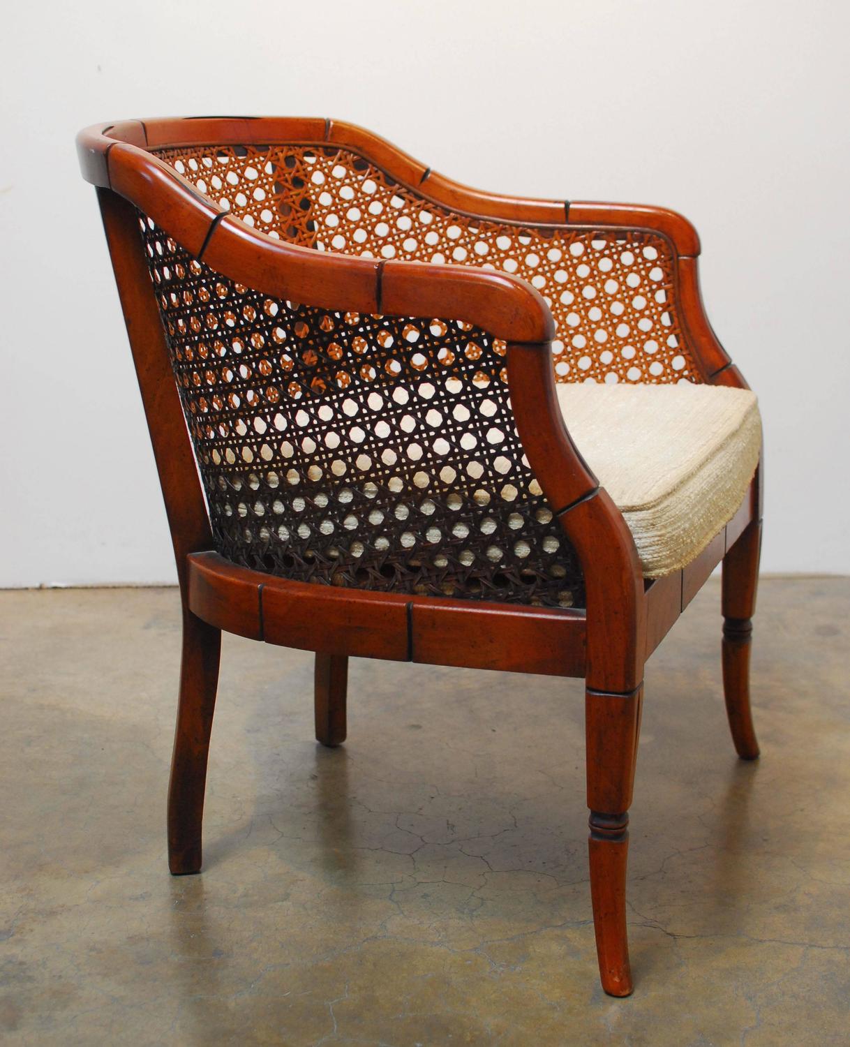 Midcentury Bamboo Cane Barrel Chair For Sale at 1stdibs