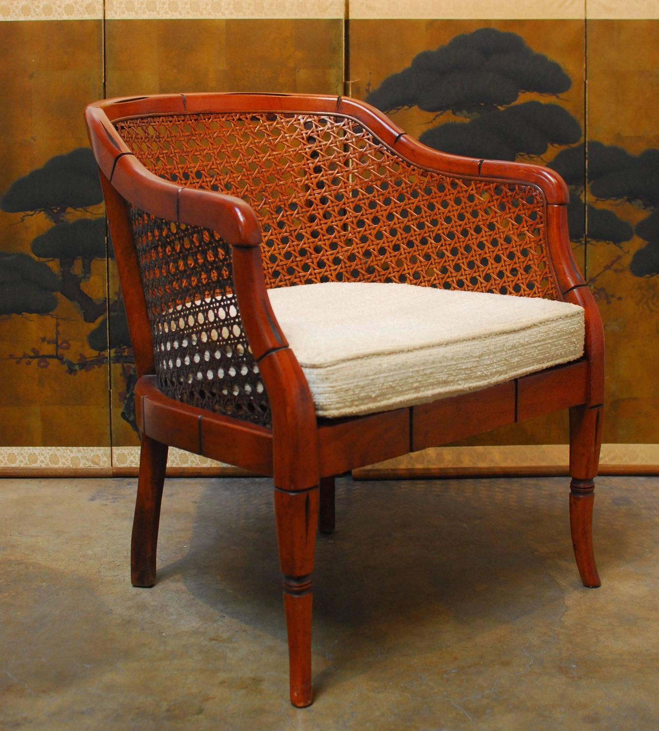 Midcentury Bamboo Cane Barrel Chair For Sale at 1stdibs