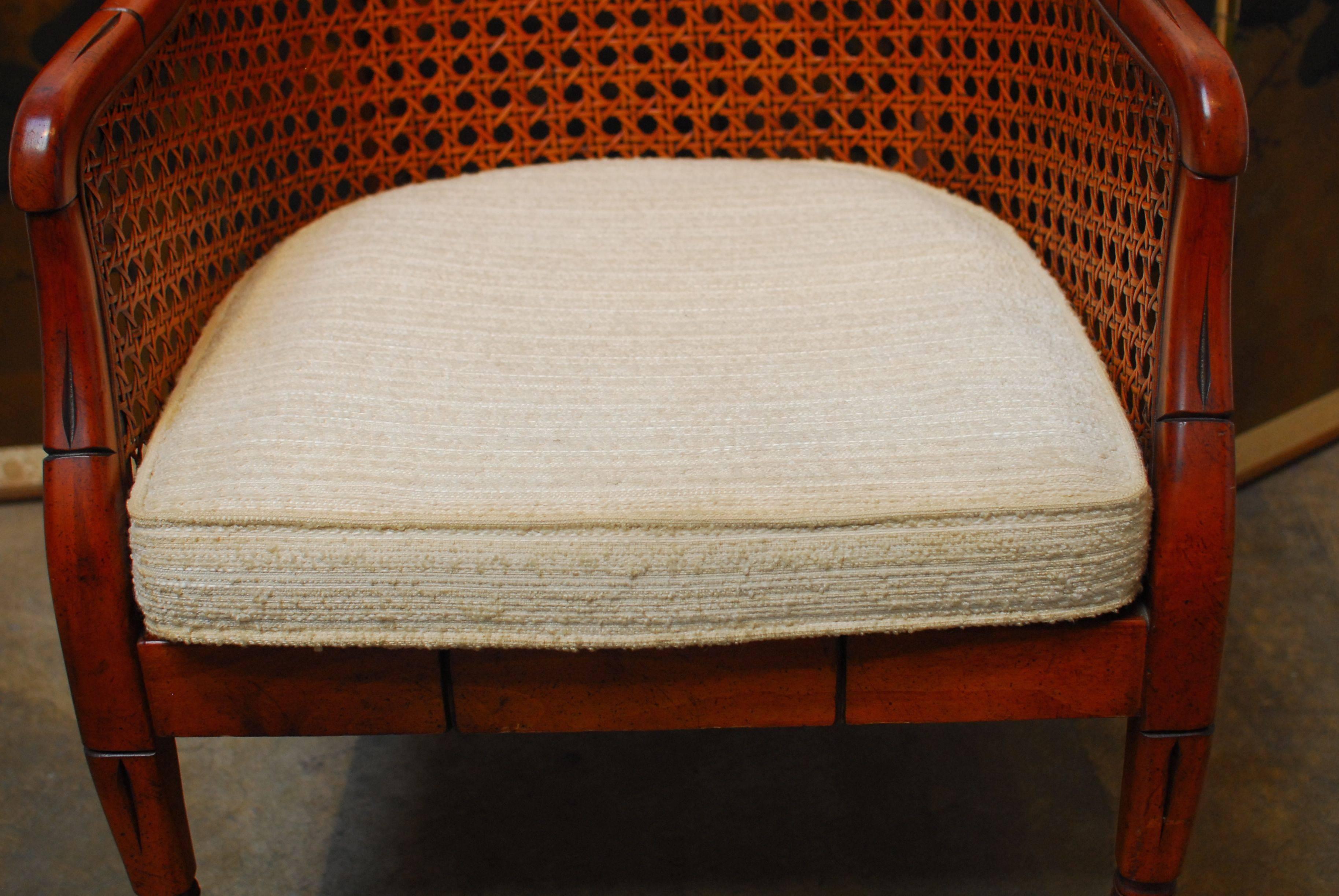 Midcentury Bamboo Cane Barrel Chair For Sale at 1stDibs cane back