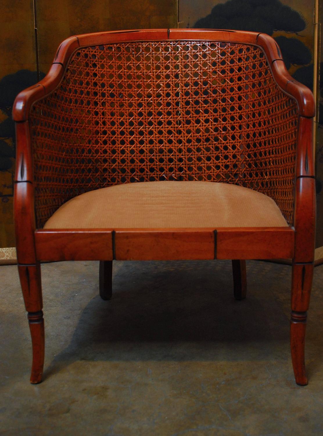 Midcentury Bamboo Cane Barrel Chair For Sale at 1stdibs