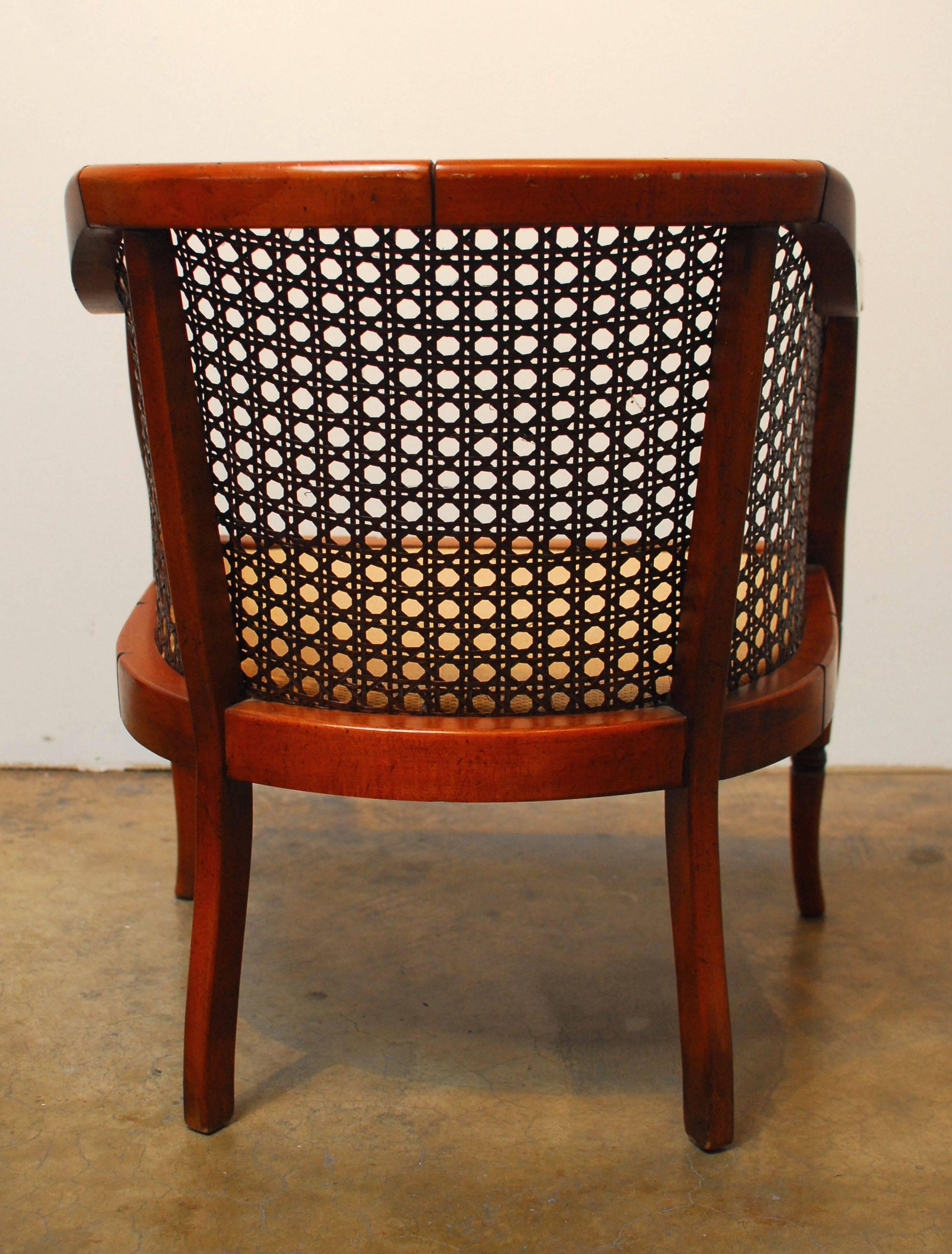 Midcentury Bamboo Cane Barrel Chair For Sale at 1stDibs cane back