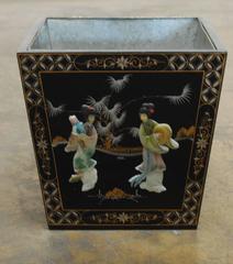 Chinese Black Lacquer and Hard Stone Planter Box