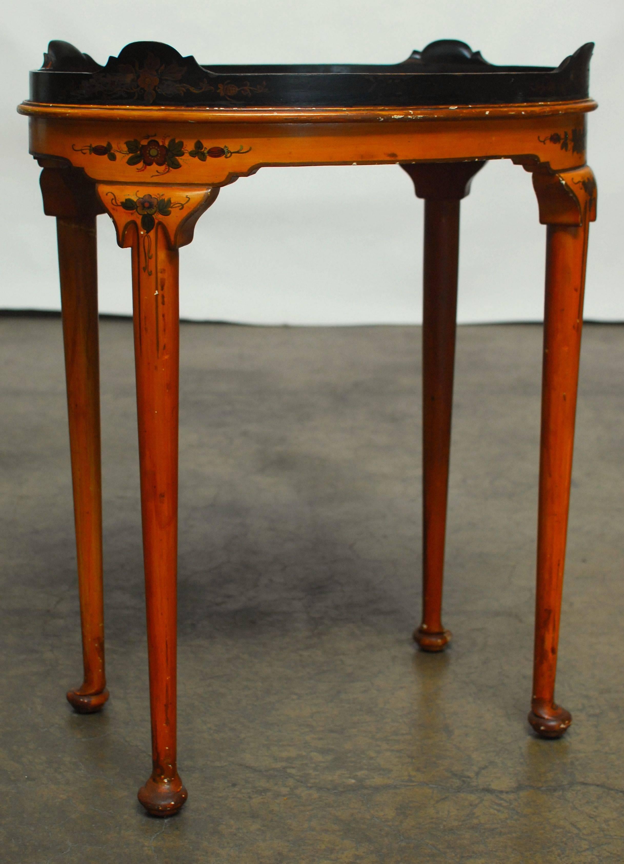 Chinese Chippendale Queen Anne Style Chinoiserie Tea Table For Sale