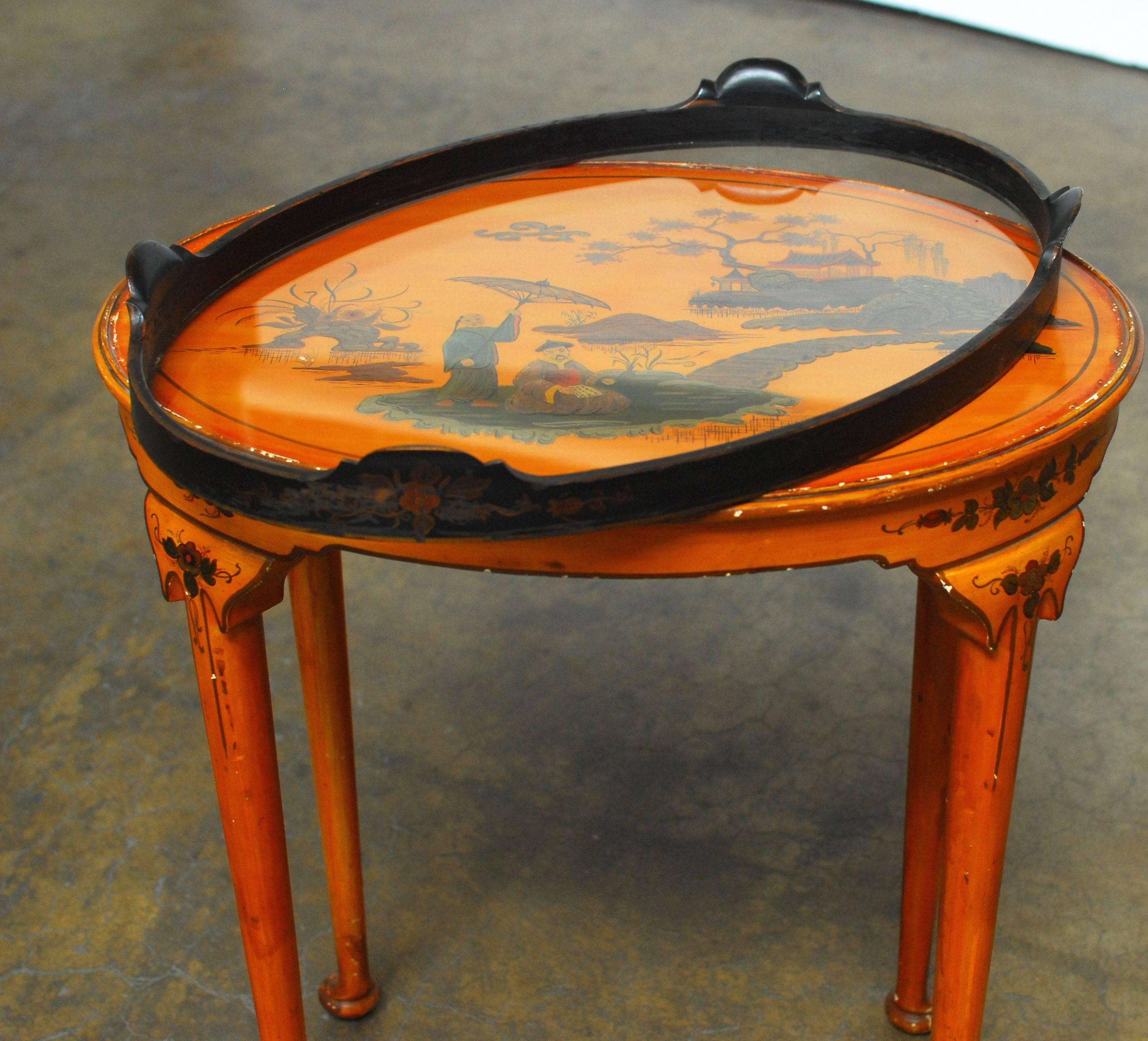 Queen Anne Style Chinoiserie Tea Table In Excellent Condition For Sale In Rio Vista, CA
