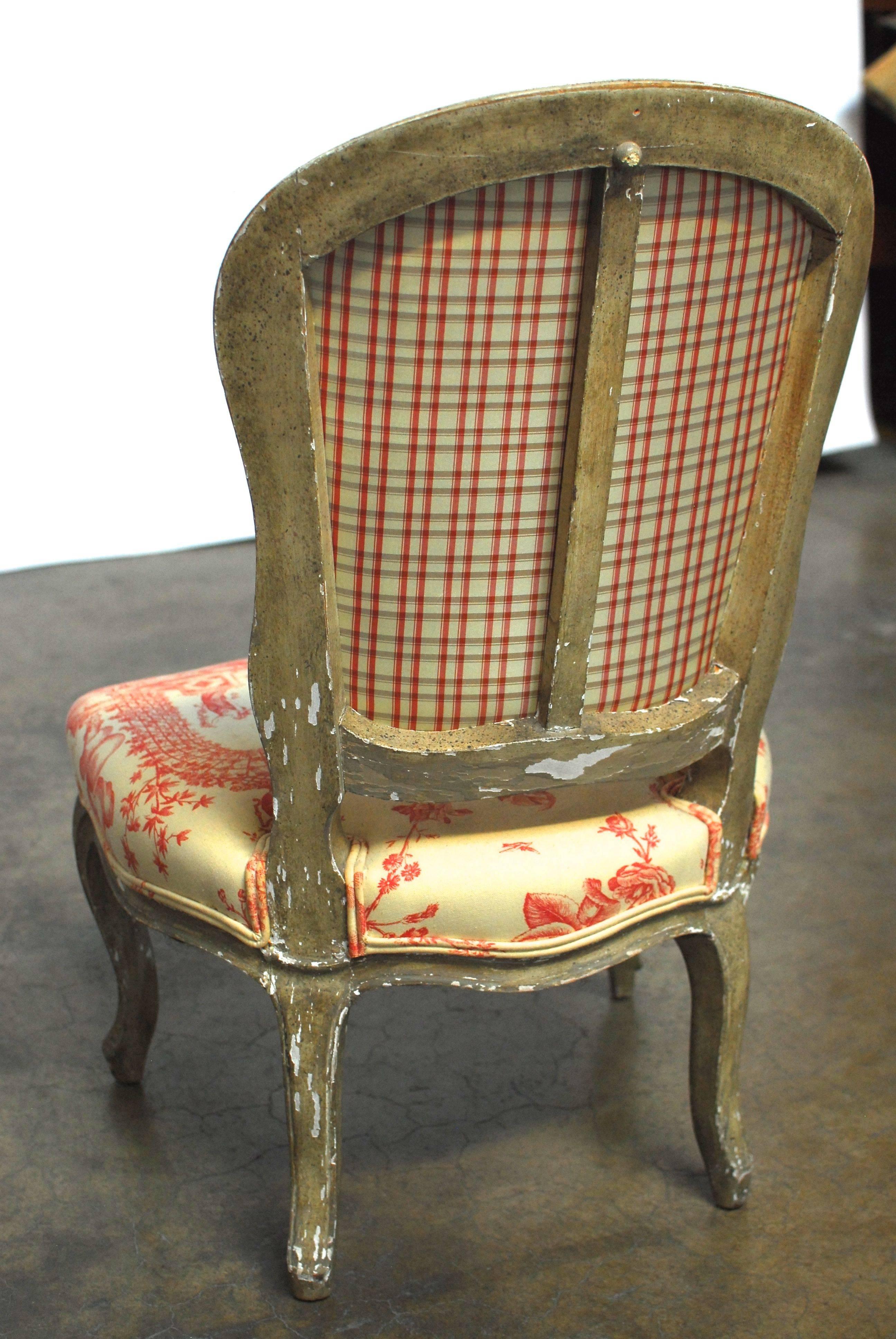 French 19th Century Louis XV Toile Slipper Chair For Sale
