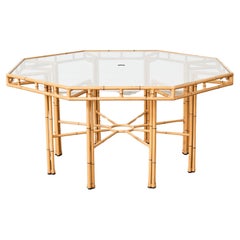 Vintage Hollywood Regency Faux Bamboo Octagonal Garden Dining Table