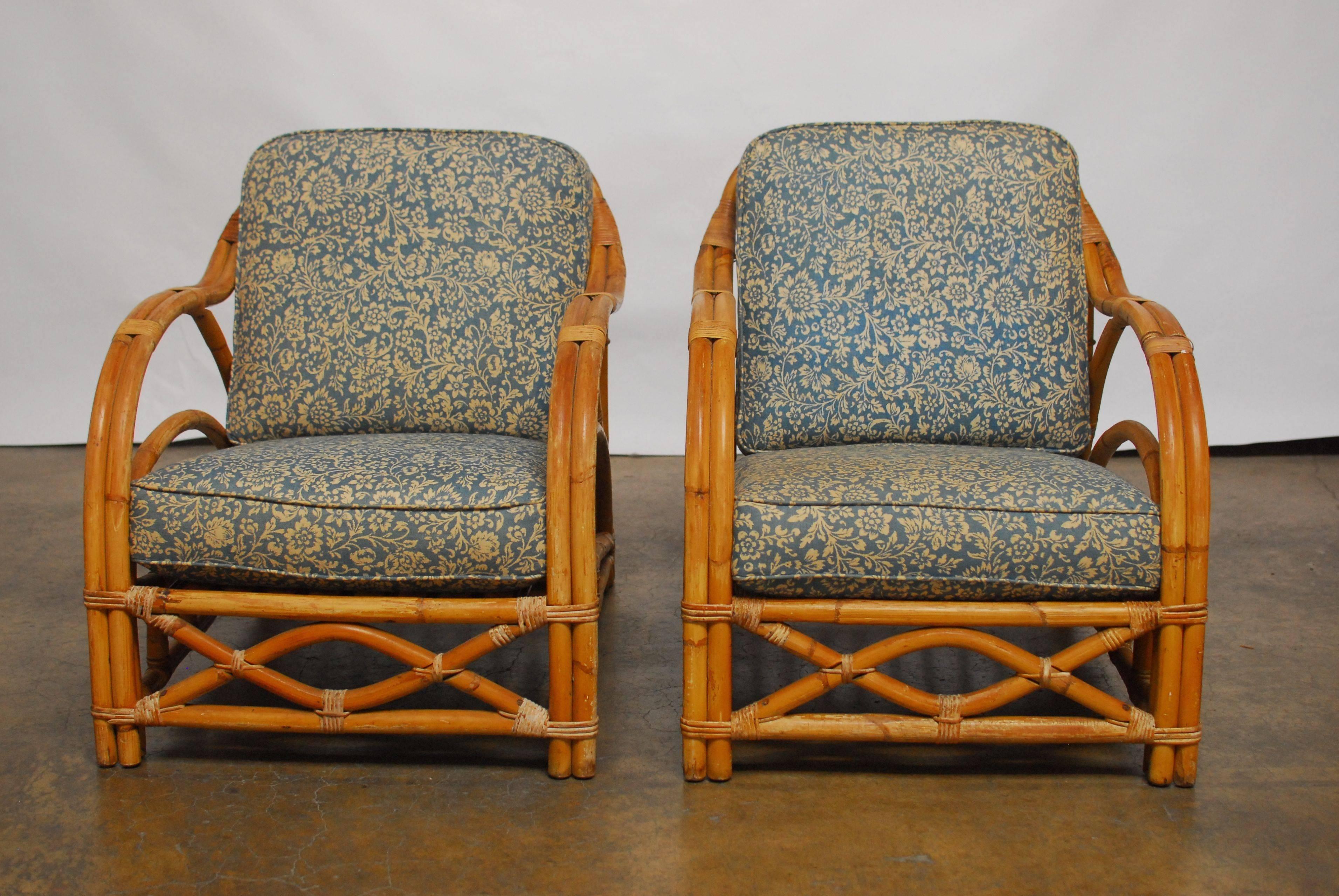 Mid-Century Modern Art Deco Rattan Lounge Chairs