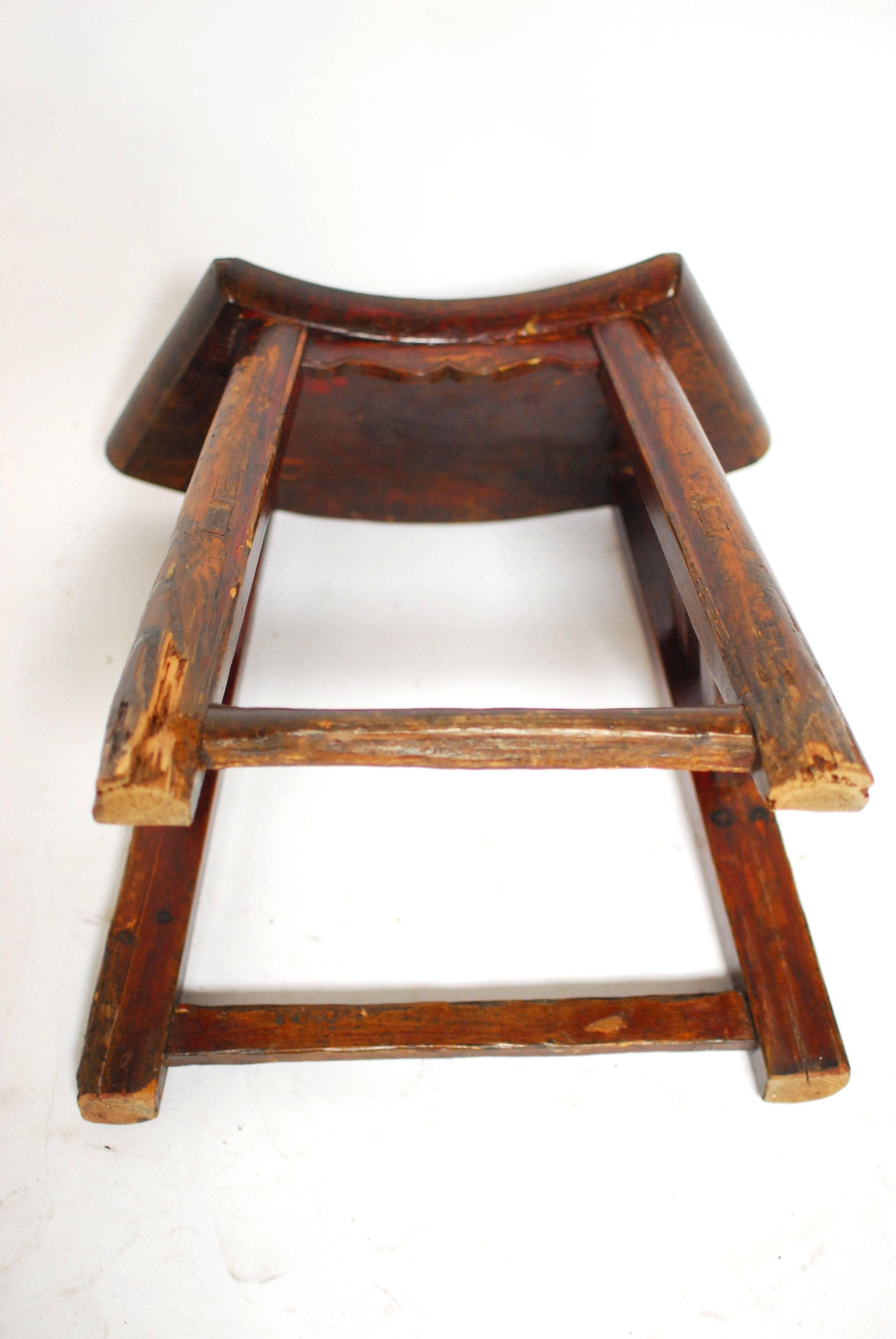 Wood 19th Century, Chinese Provincial Fan Shaped Stool For Sale