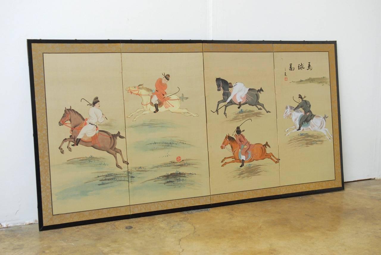 Japanese Equestrian Byobu Screen In Excellent Condition In Rio Vista, CA