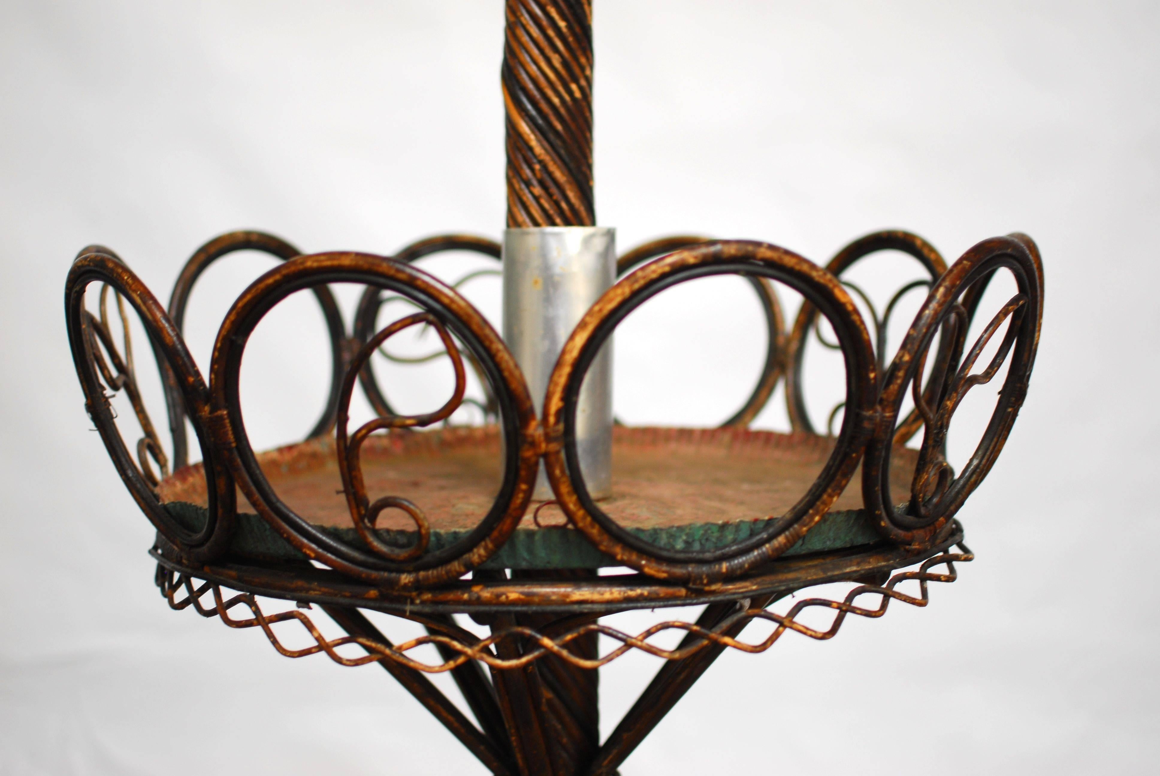 French Art Nouveau Style Bamboo Rattan Two-Tier Plant Stand