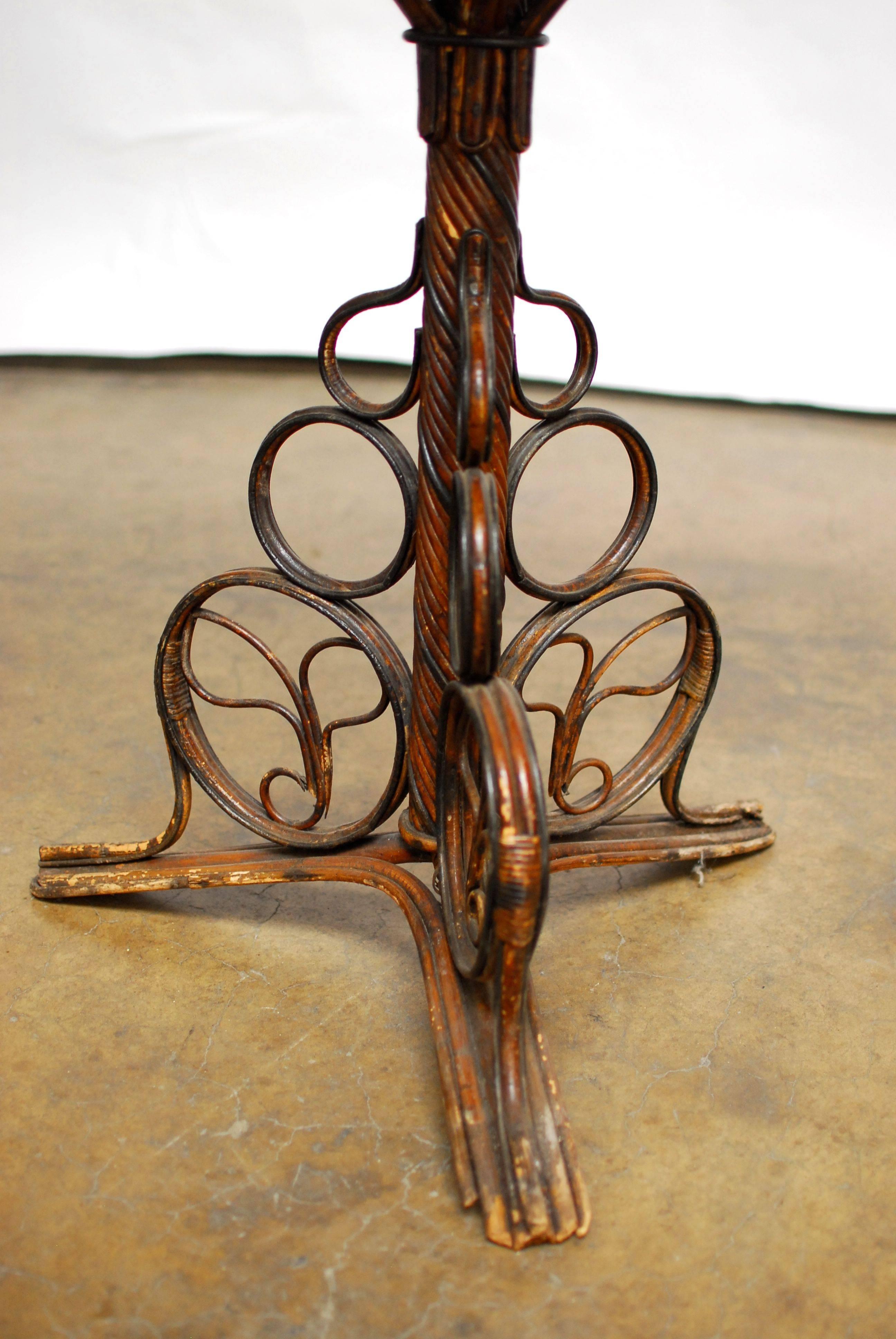 Art Nouveau Style Bamboo Rattan Two-Tier Plant Stand In Good Condition In Rio Vista, CA