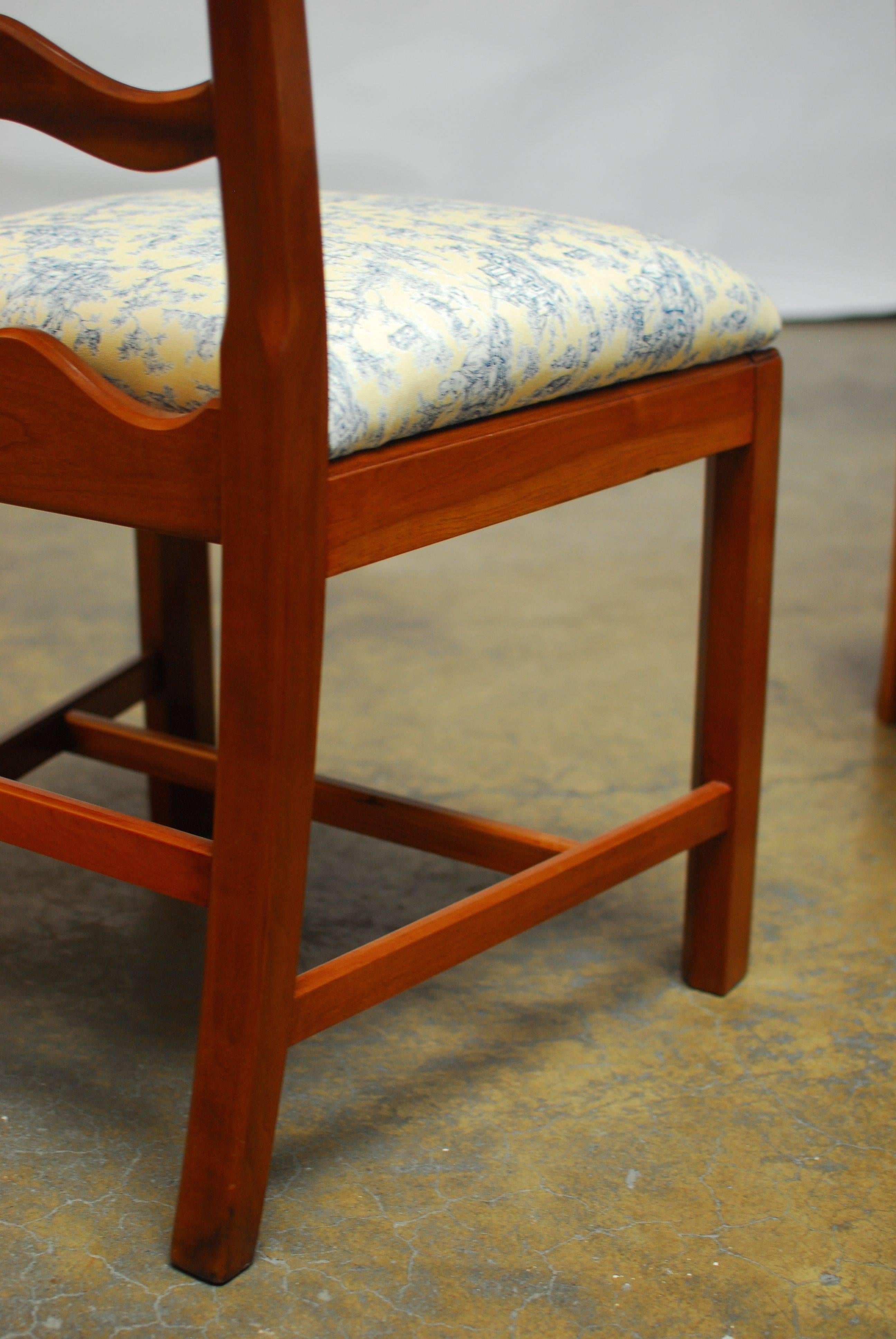 Chippendale Ladder Back Toile Dining Chairs In Excellent Condition In Rio Vista, CA