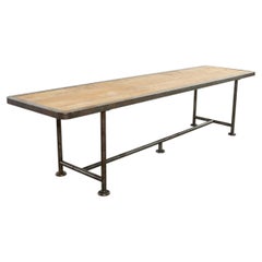English Industrial Style Iron Pine Plank Dining Table