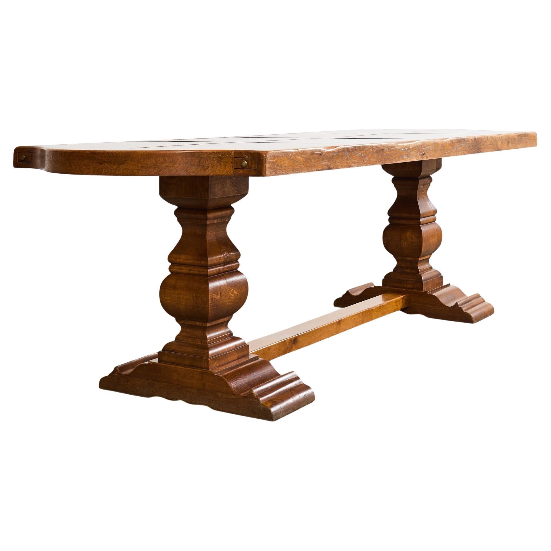 Table à tréteaux Farmhouse en chêne français avec plateau en parquet