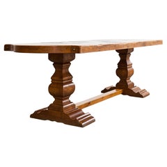 Vintage Country French Oak Parquet Top Farmhouse Trestle Dining Table