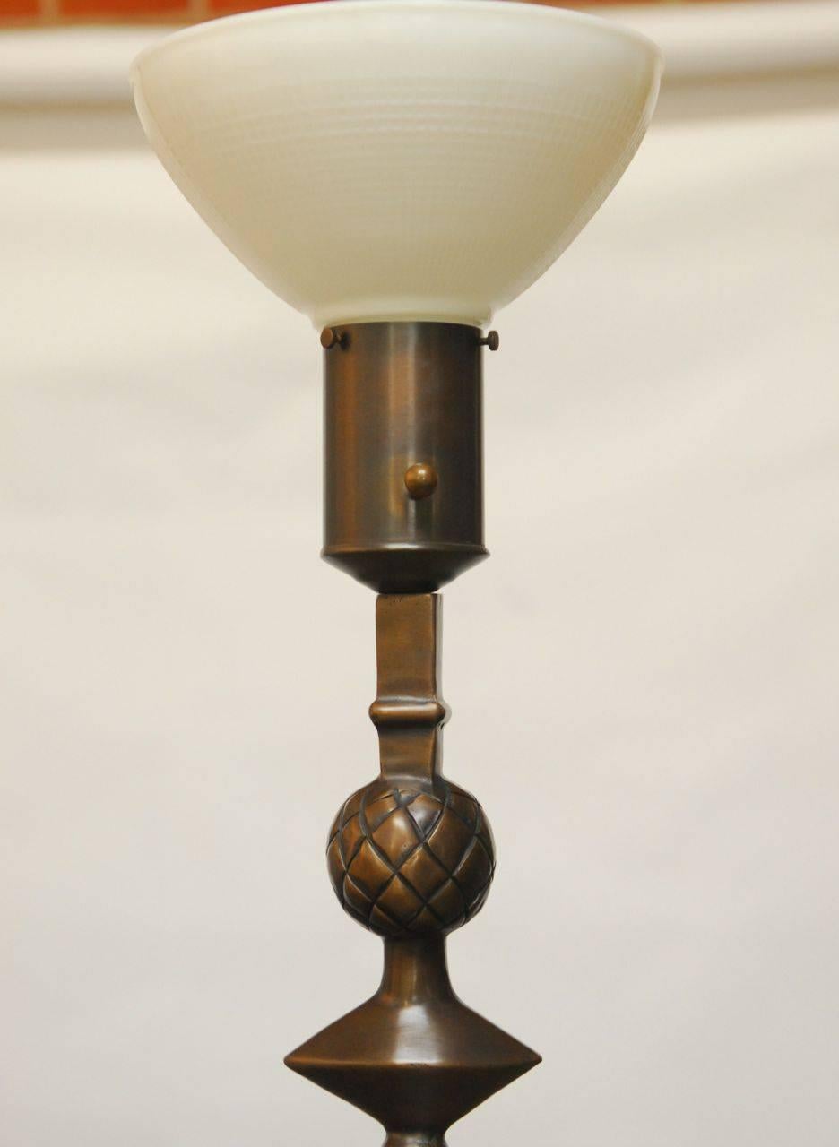 Magnificent solid bronze sculptural floor lamp made in the manner of Alberto Giacometti. 