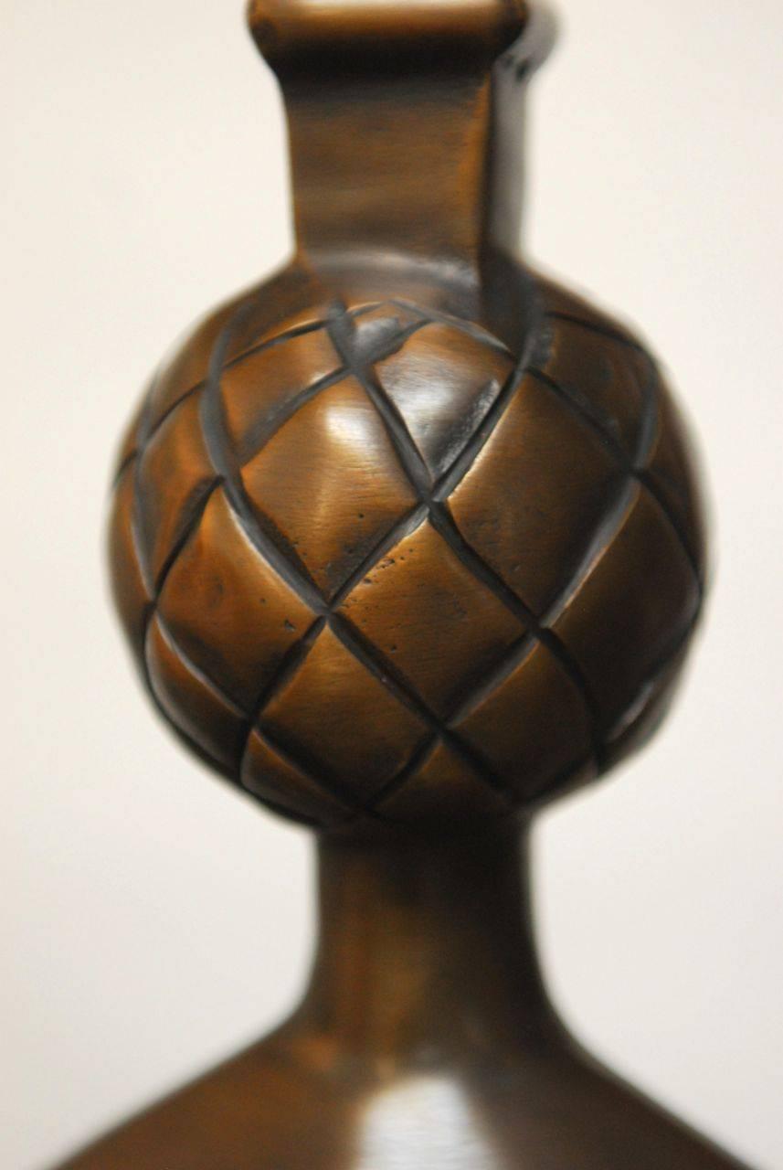 American Giacometti Style Solid Bronze Pomme De Pin Floor Lamp