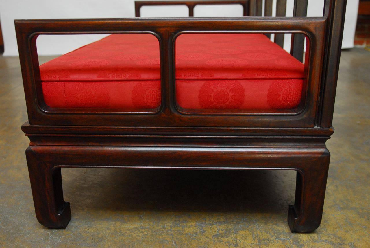 Mid-Century Modern Chinese Ming Style Carved Rosewood Daybed Sofa
