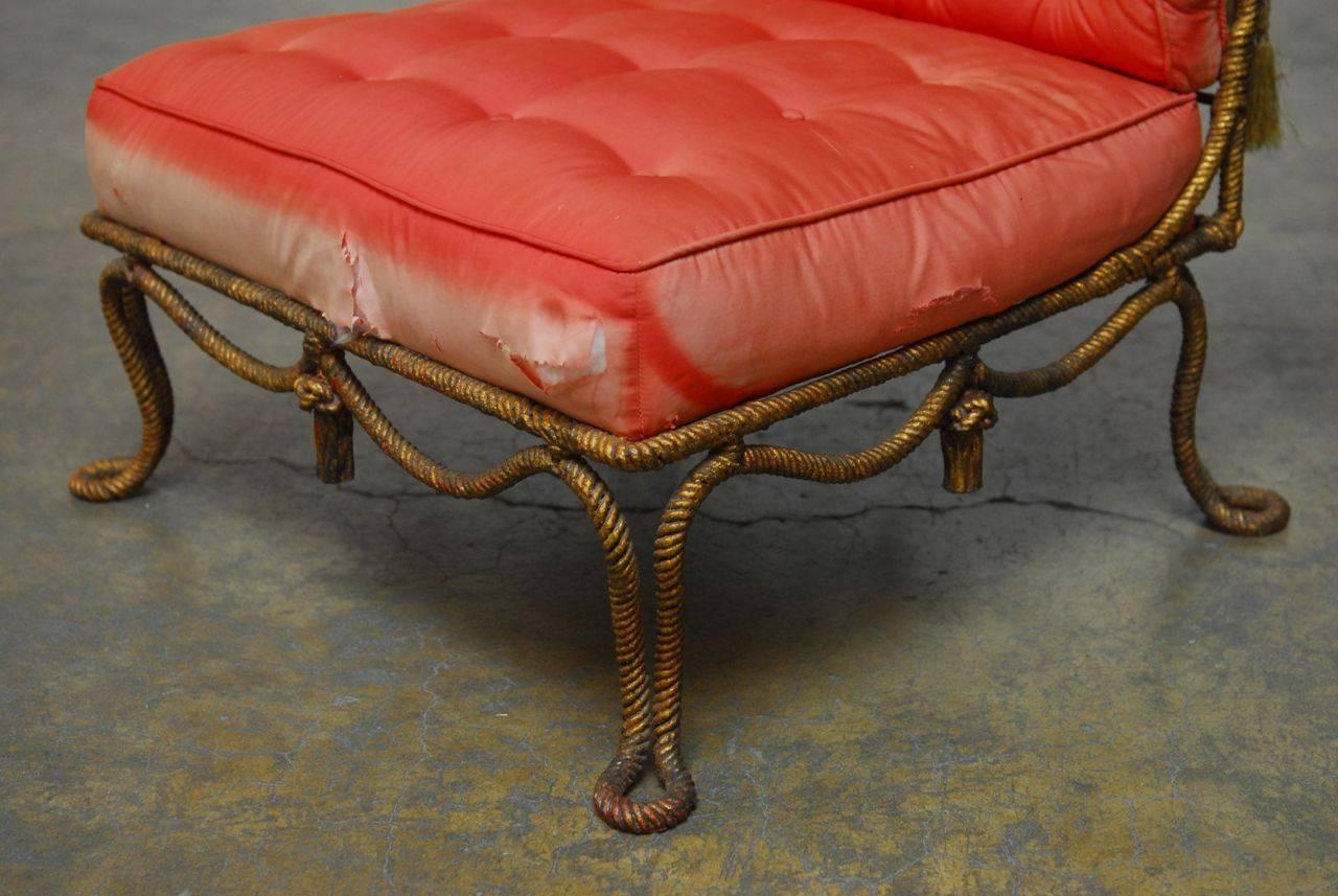 French Napoleon III Gilt Rope-Twist Slipper Chair