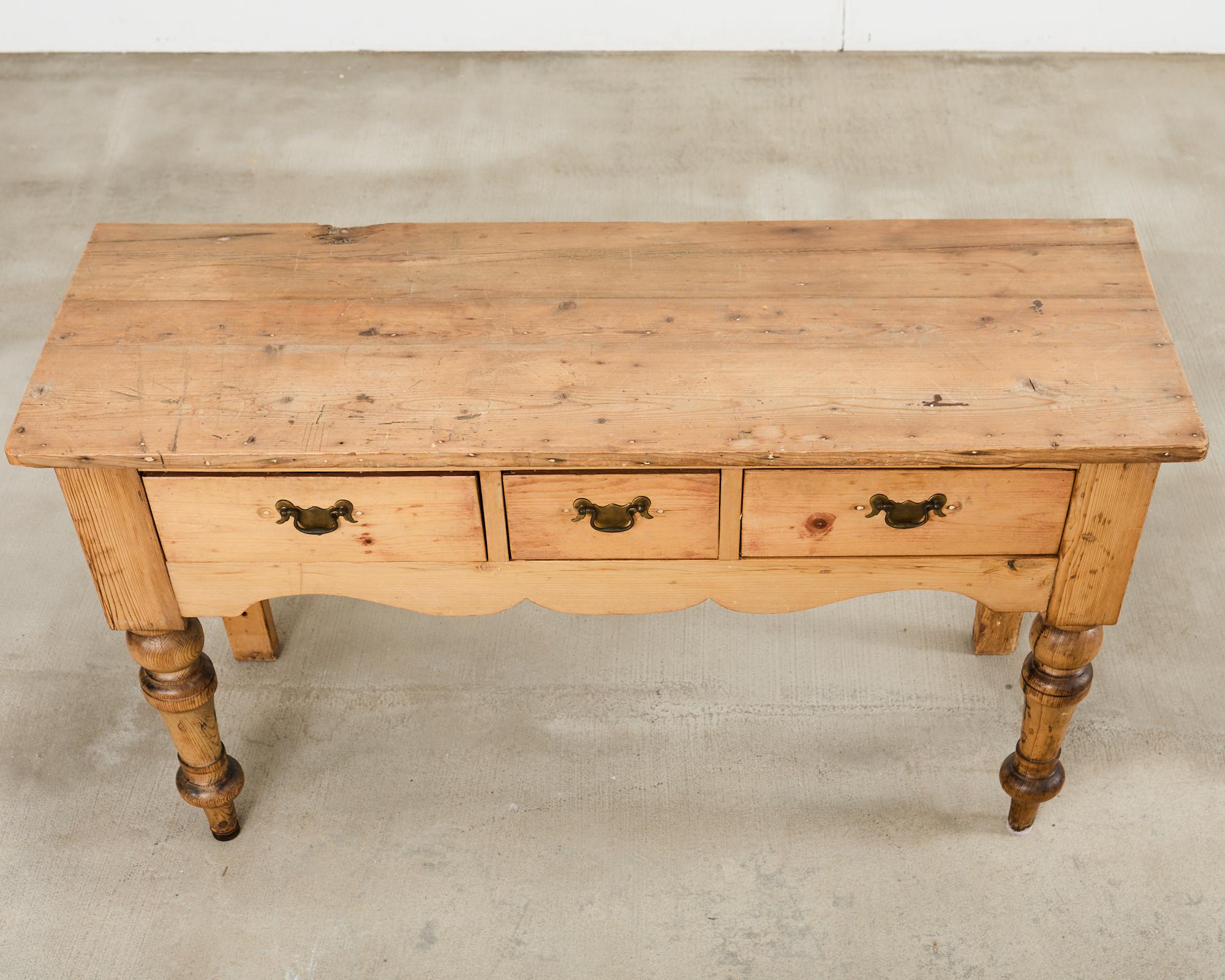 Brass 19th Century Country English Provincial Pine Dresser Console Table For Sale