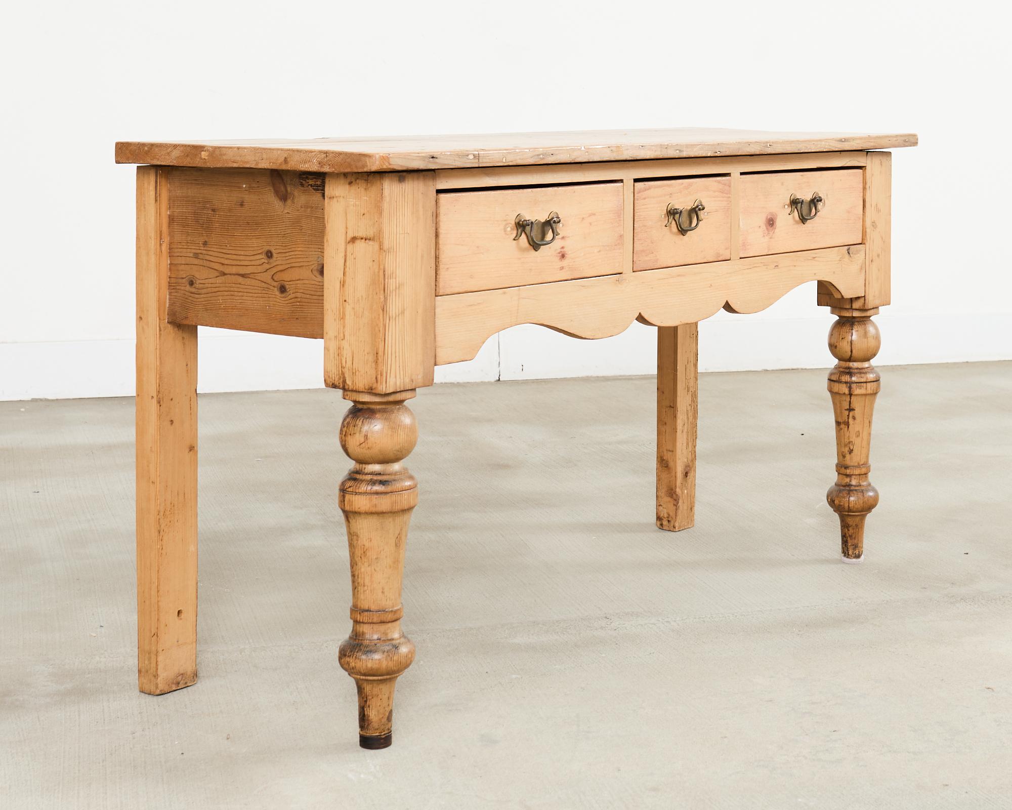 19th Century Country English Provincial Pine Dresser Console Table In Distressed Condition For Sale In Rio Vista, CA