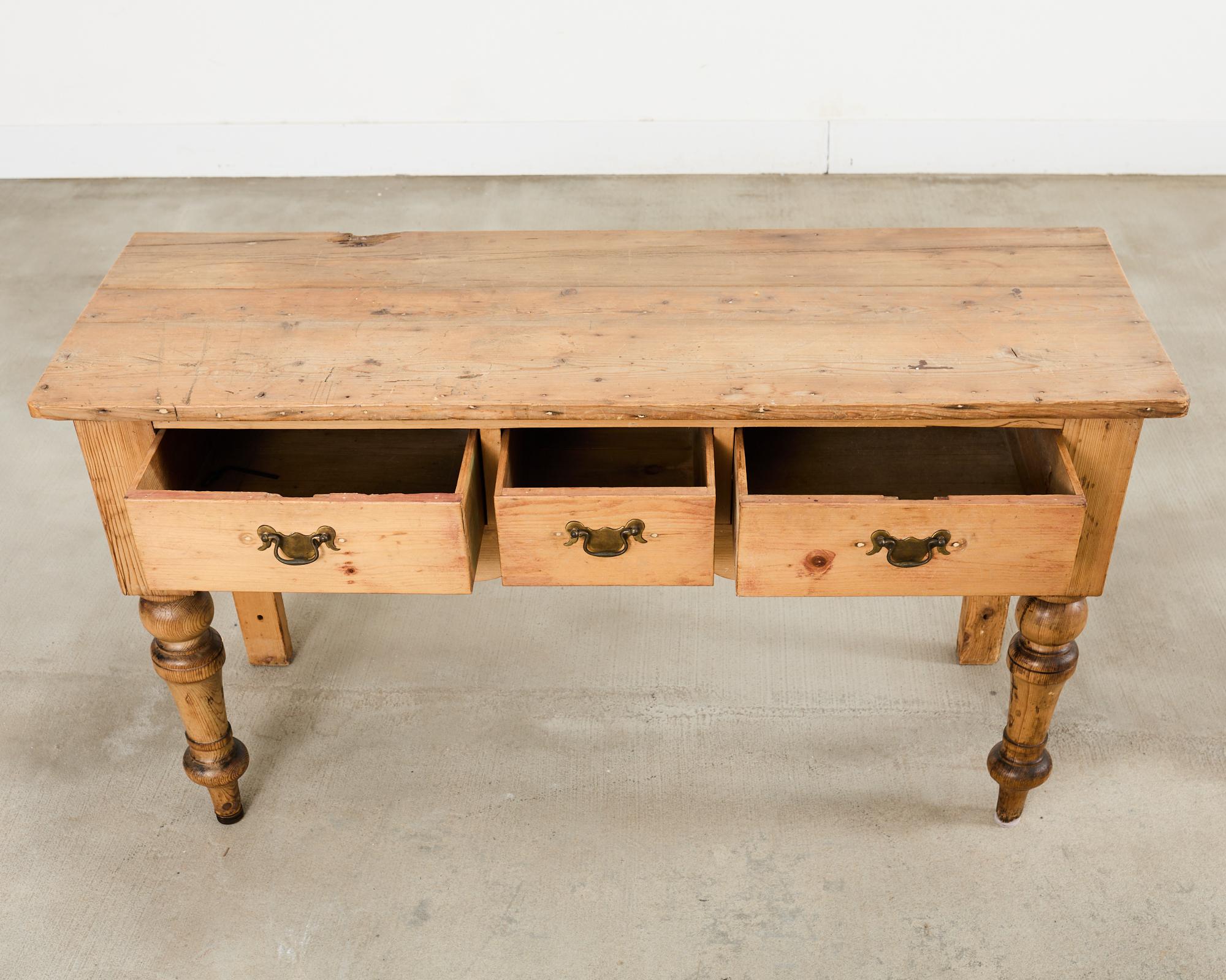 19th Century Country English Provincial Pine Dresser Console Table For Sale 5