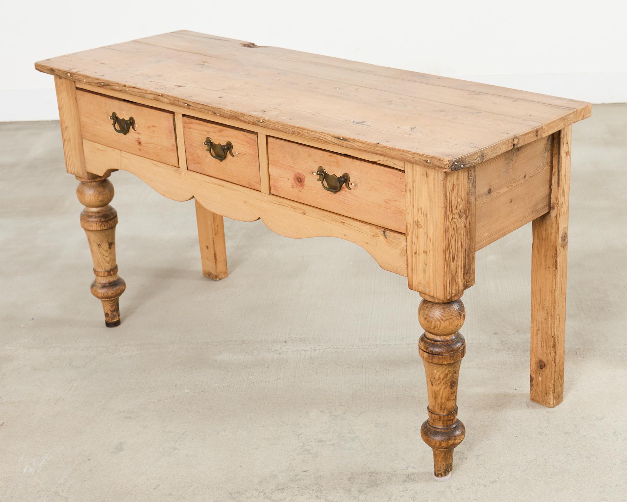 19th Century Country English Provincial Pine Dresser Console Table For Sale 14