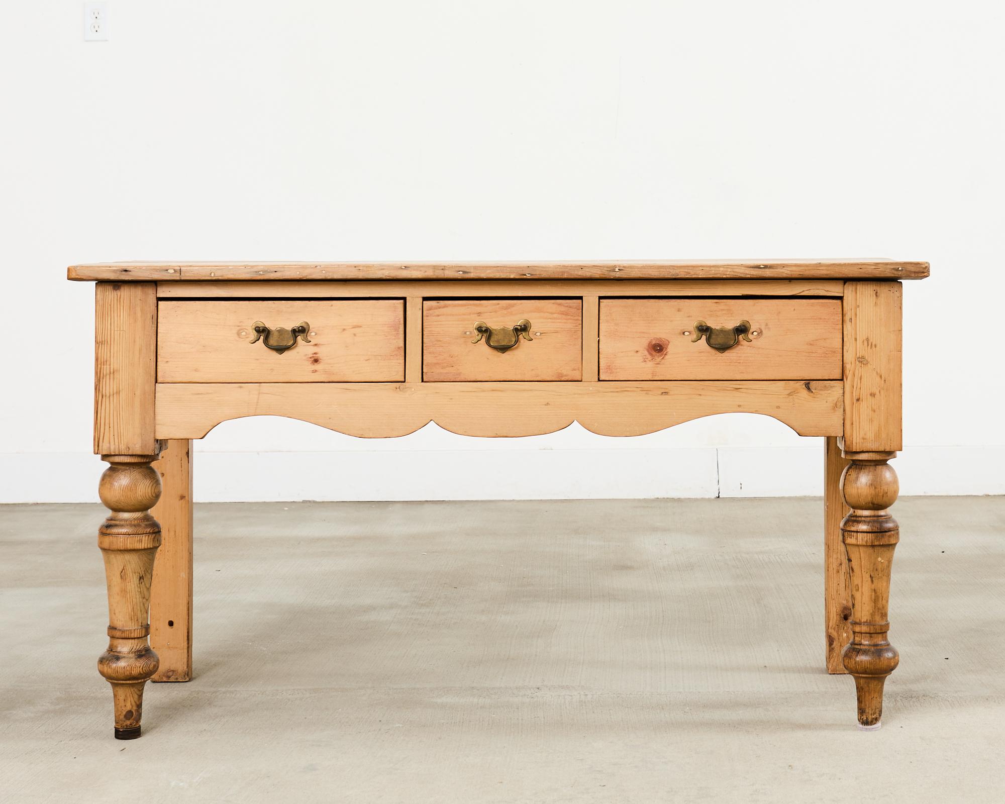 Hand-Crafted 19th Century Country English Provincial Pine Dresser Console Table For Sale
