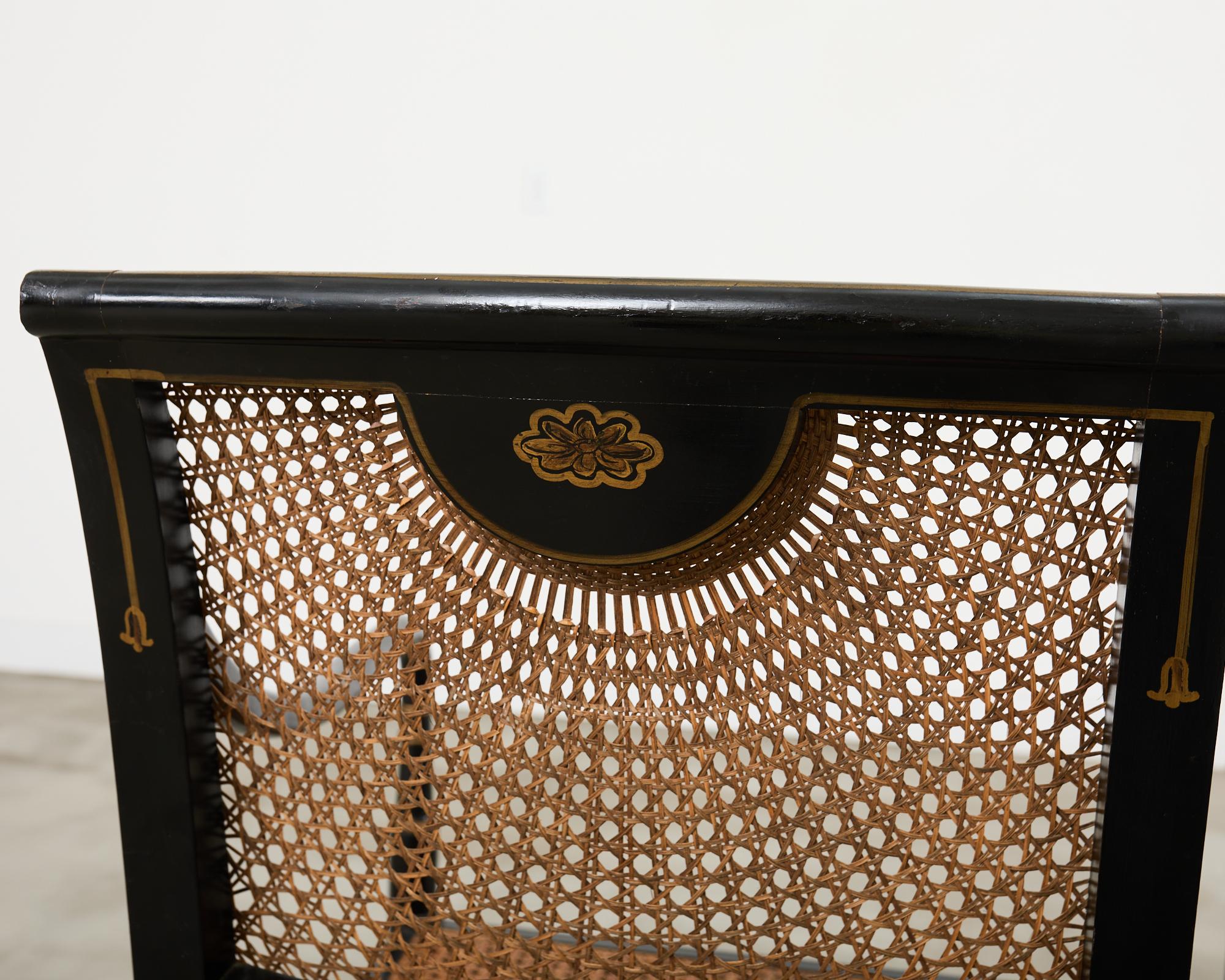Pair of English Regency Style Ebonized Caned Elbow Chairs For Sale 11
