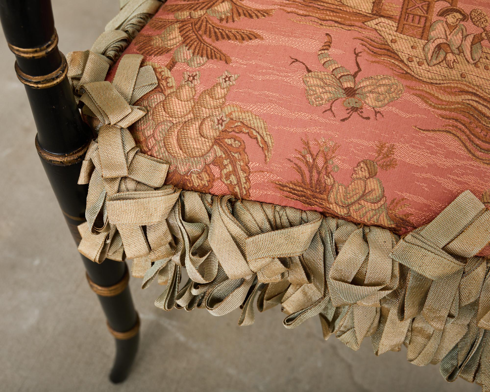 Pair of English Regency Style Ebonized Caned Elbow Chairs For Sale 5