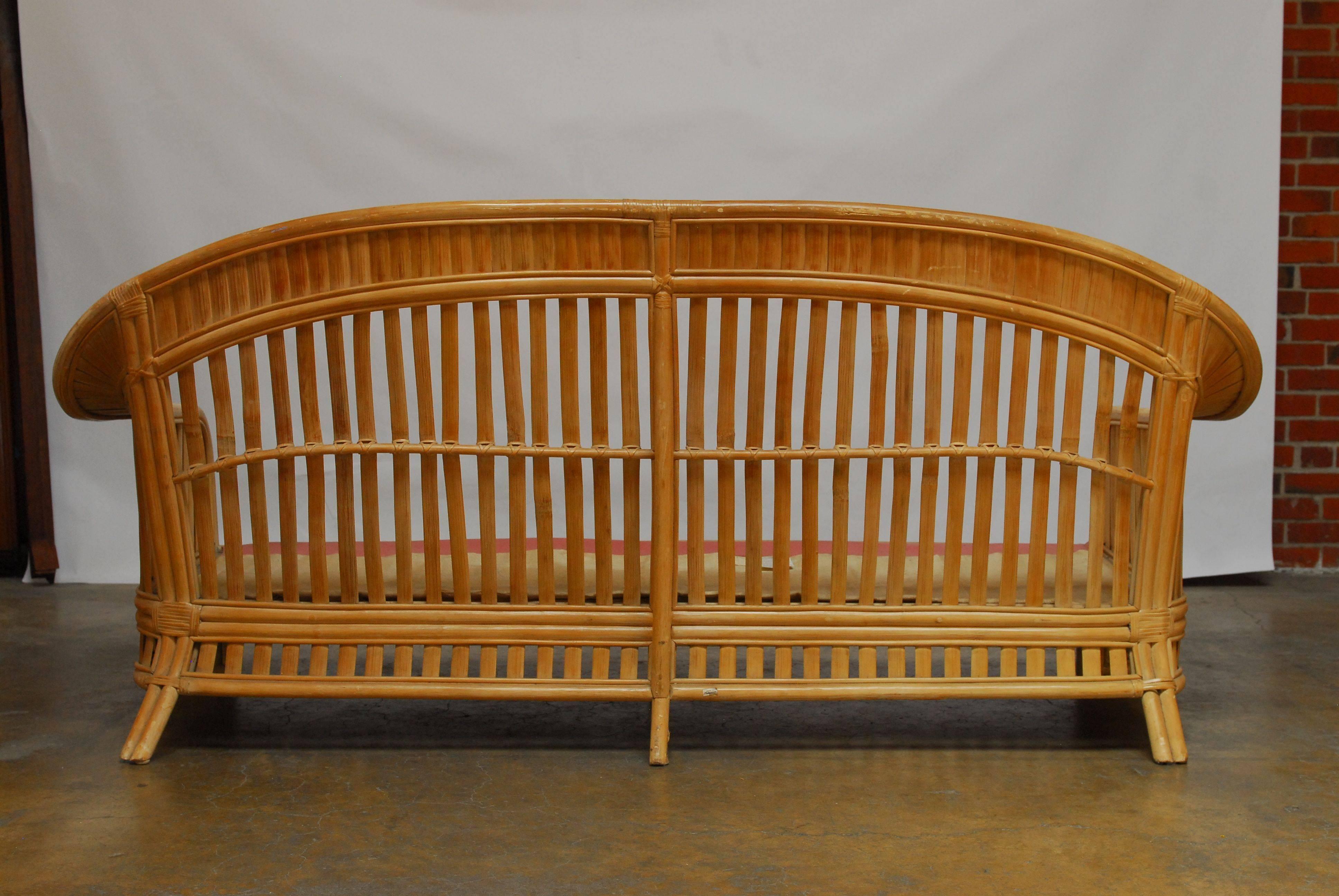 Hollywood Regency Bamboo Fan Back Sofa Attributed to Ralph Lauren