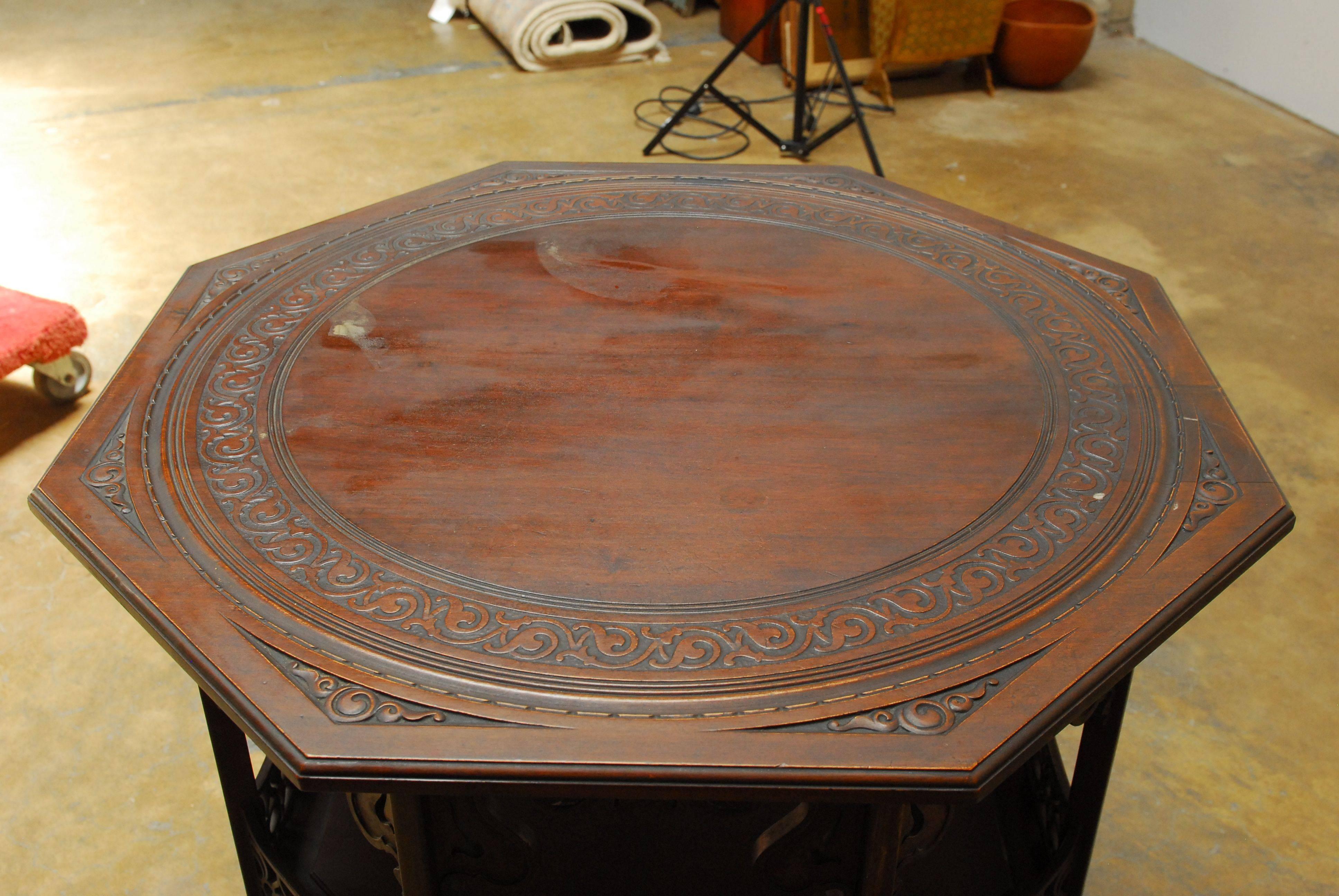 20th Century Middle Eastern Octagonal Table with Relief Carved Top