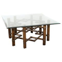 McGuire Organic Modern Rattan Brass Lattice Cocktail Table