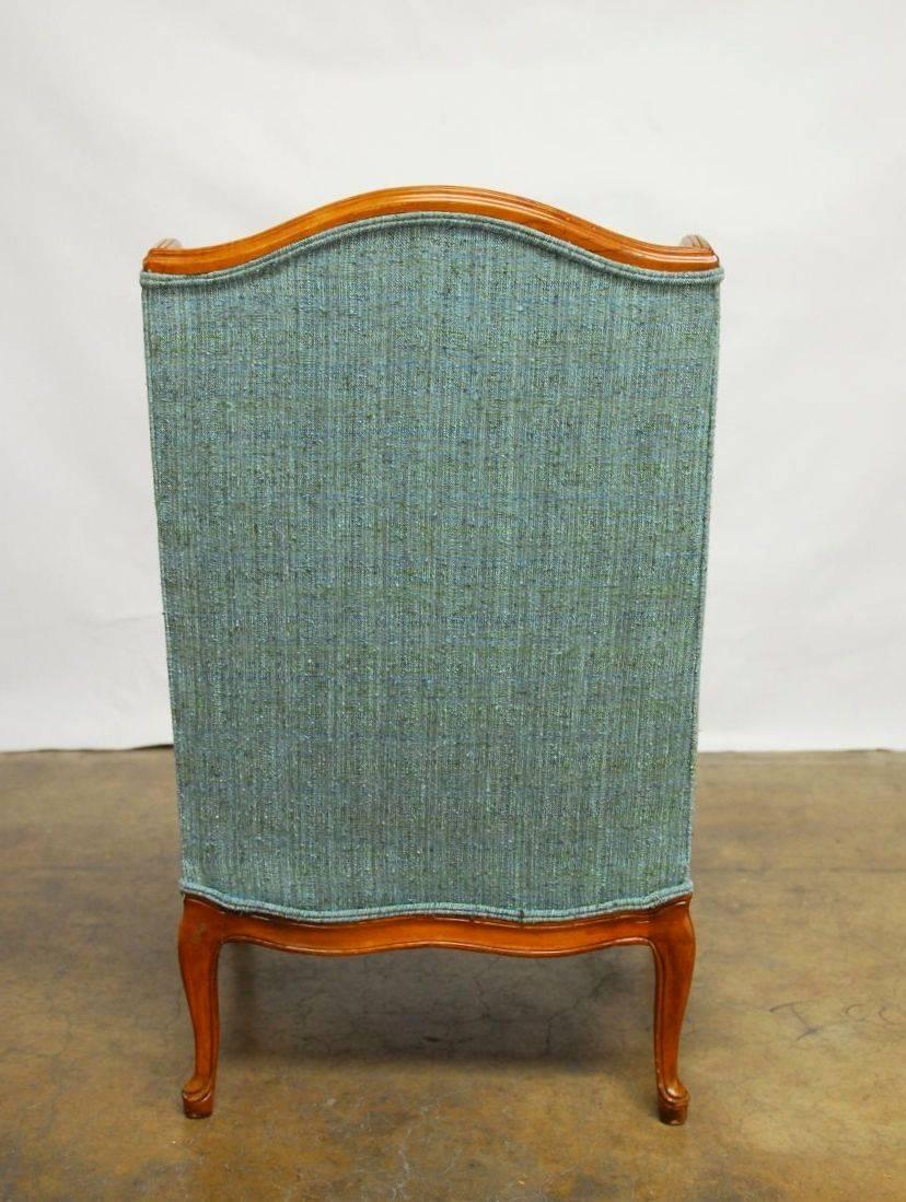 20th Century Louis XV Style French Linen Wingback Chair