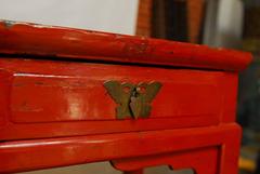 Chinese Red Lacquer Two-Drawer Console Table