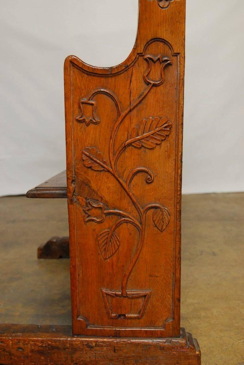 Hand-Carved 19th Century High Back Walnut Tavern Settle Bench