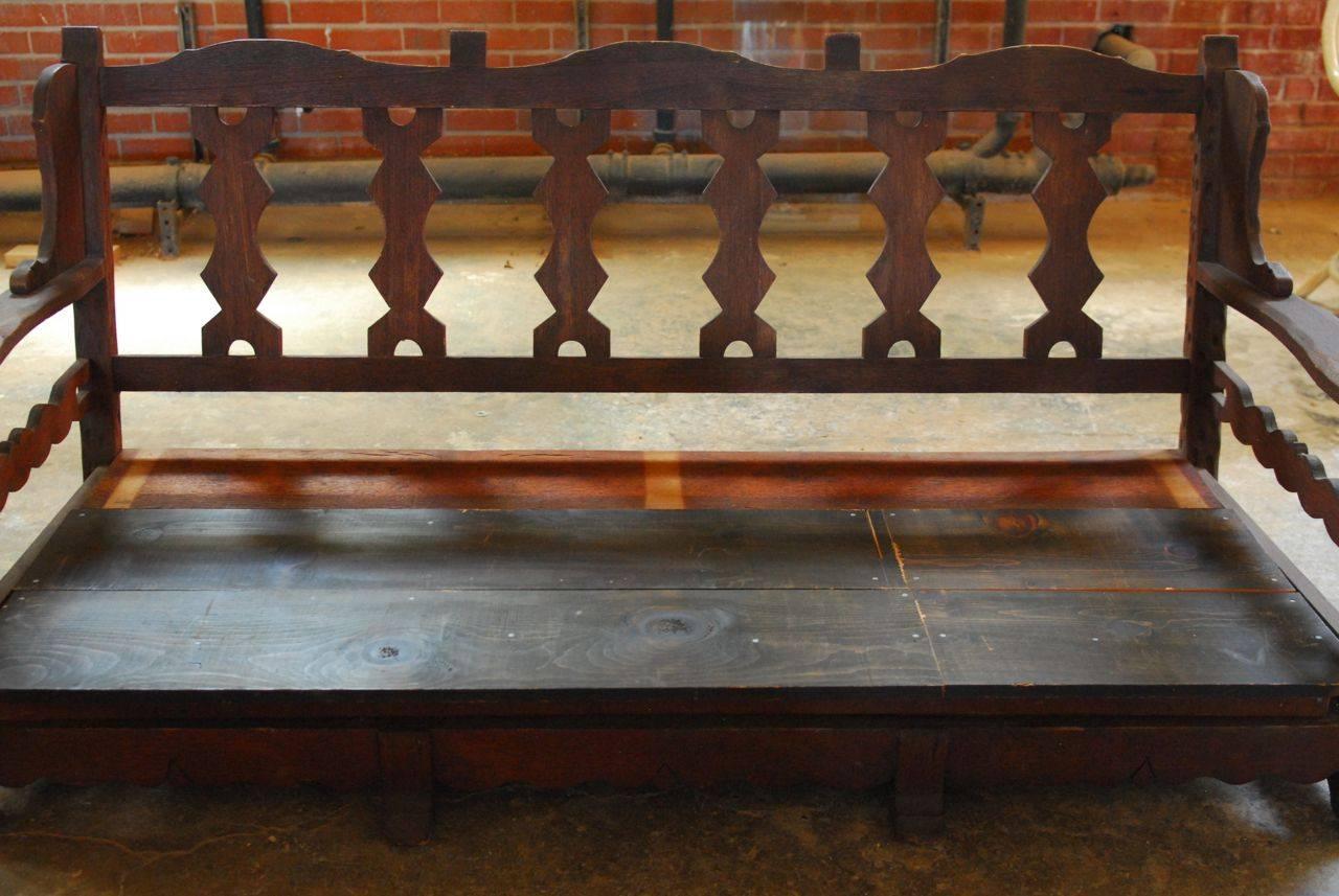 Hand-Carved Important Early California Redwood Sofa Bench