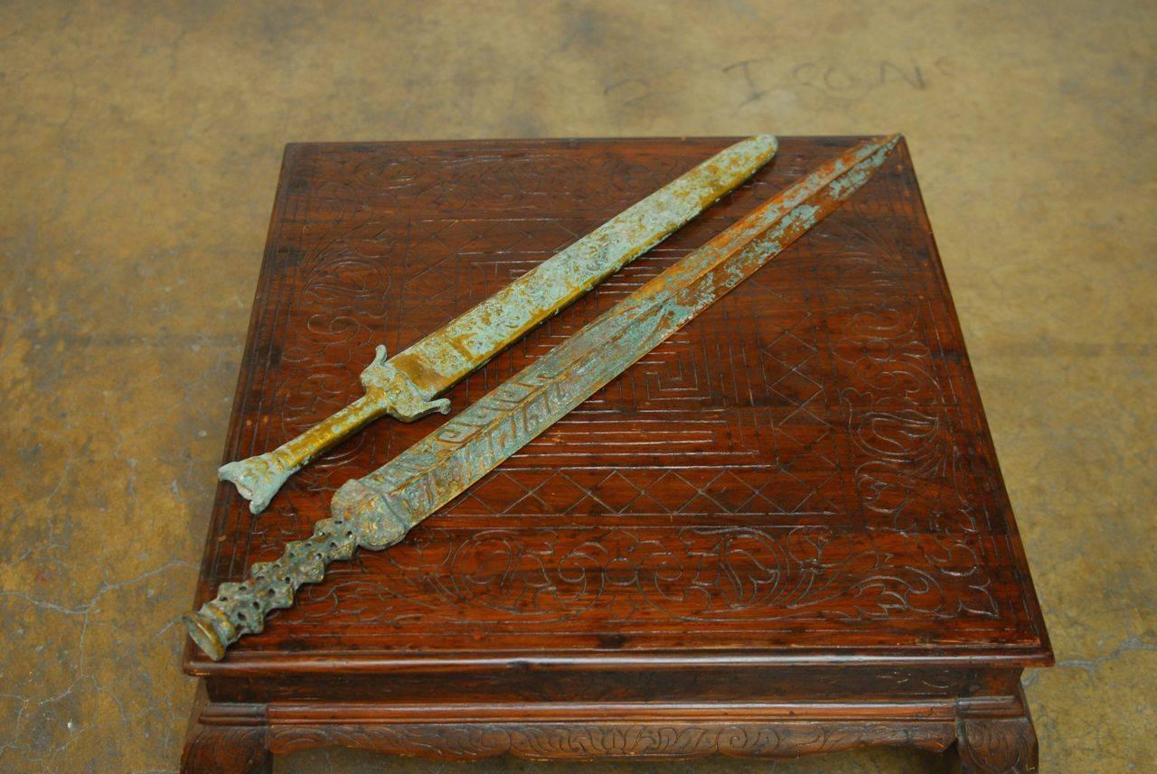 Pair of Chinese Qin Dynasty Archaic Style Brass Swords at 1stdibs