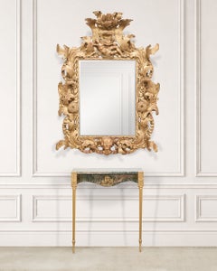 Cornice per specchio in legno intagliato e dorato, in stile barocco italiano del XVIII secolo