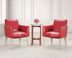 Pair of Italian Art Deco Style Red Leather Lounge Armchairs