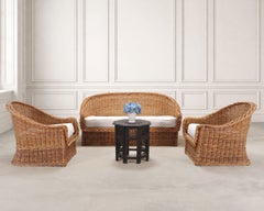 Ensemble de fauteuils et canapé en rotin de style Michael Taylor
